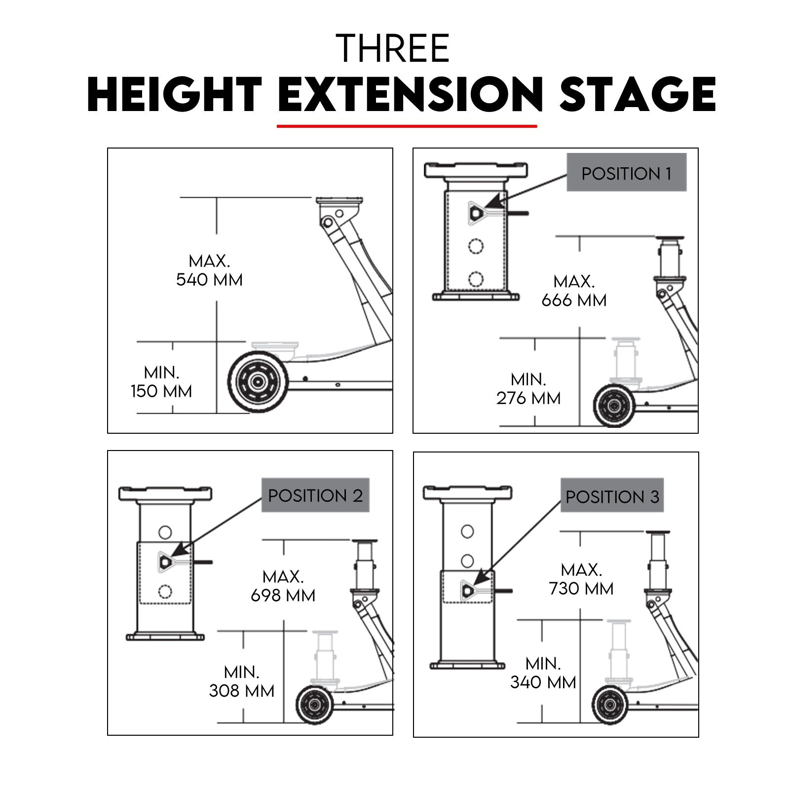 Fiernero 3 Ton Trolley Hydraulic Off Road Jack w/ Three Height Extension Stage