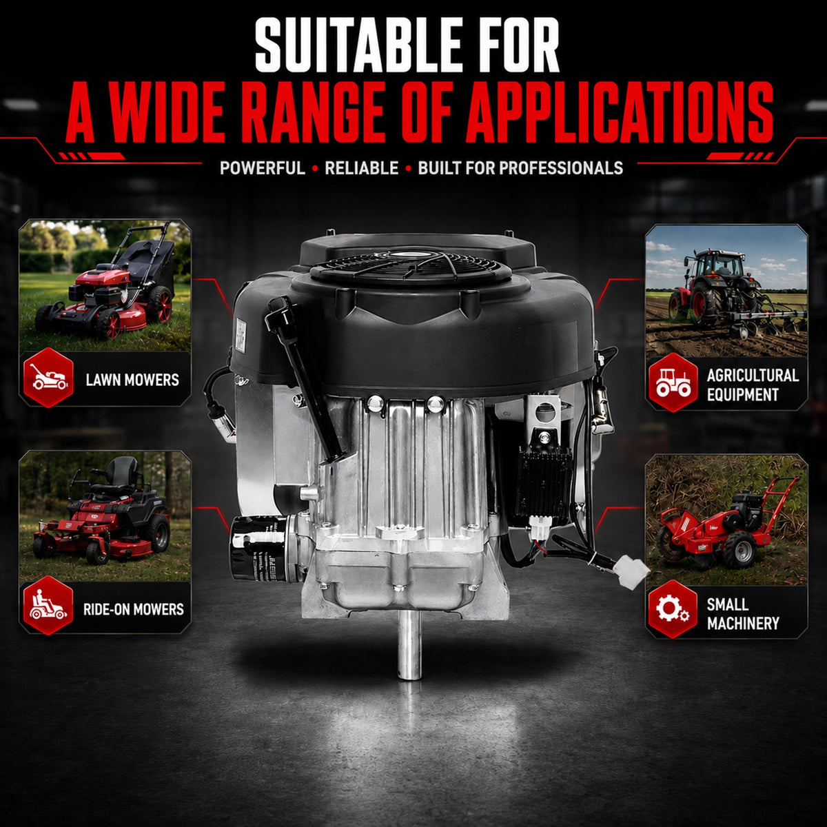 KingTech 25HP Vertical Shaft Engine | 739cc 4-Stroke OHV | Electric Start Motor V-Twin