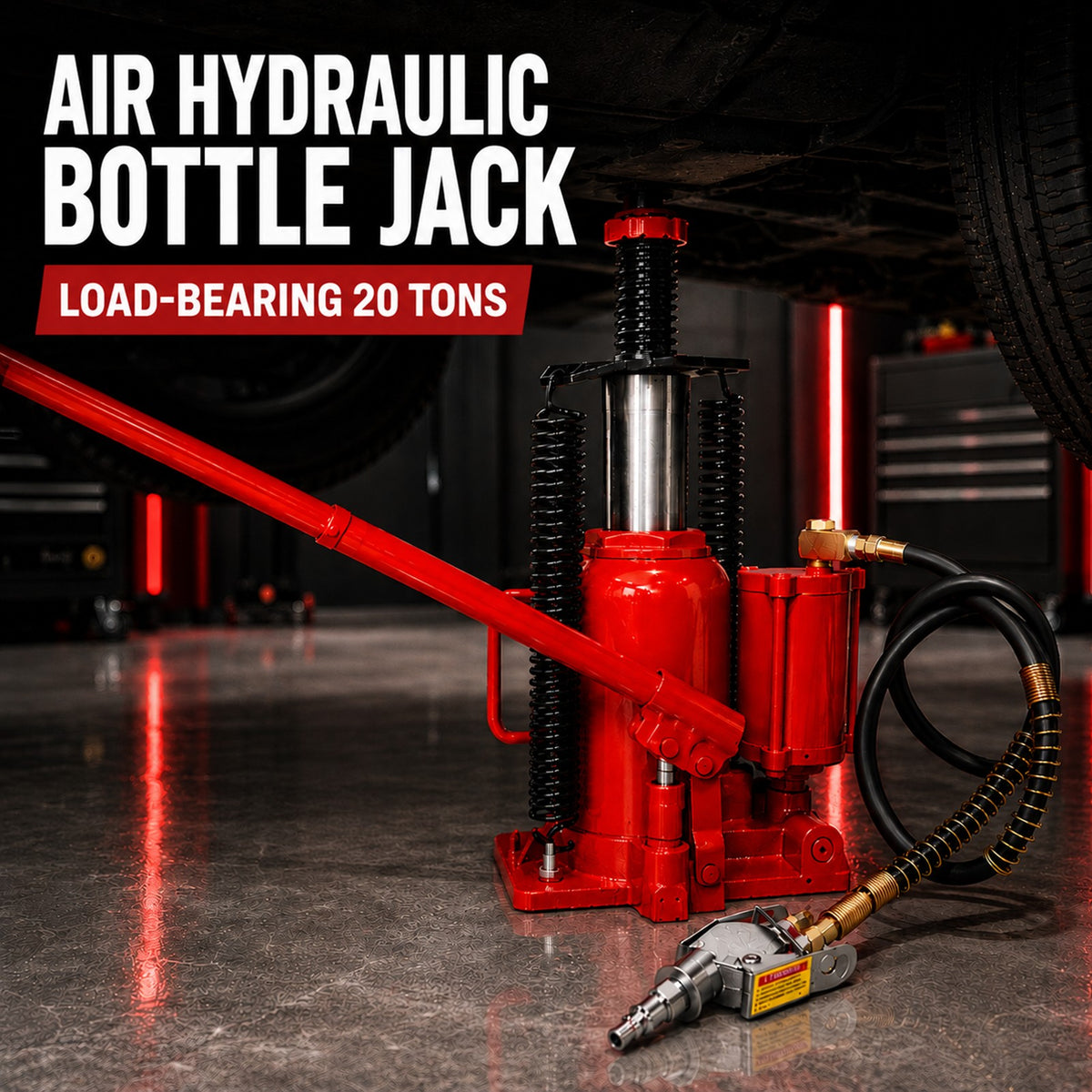 Fiernero 20 Ton Air & Manual Hydraulic Bottle Jack | Heavy-duty Car Lifter