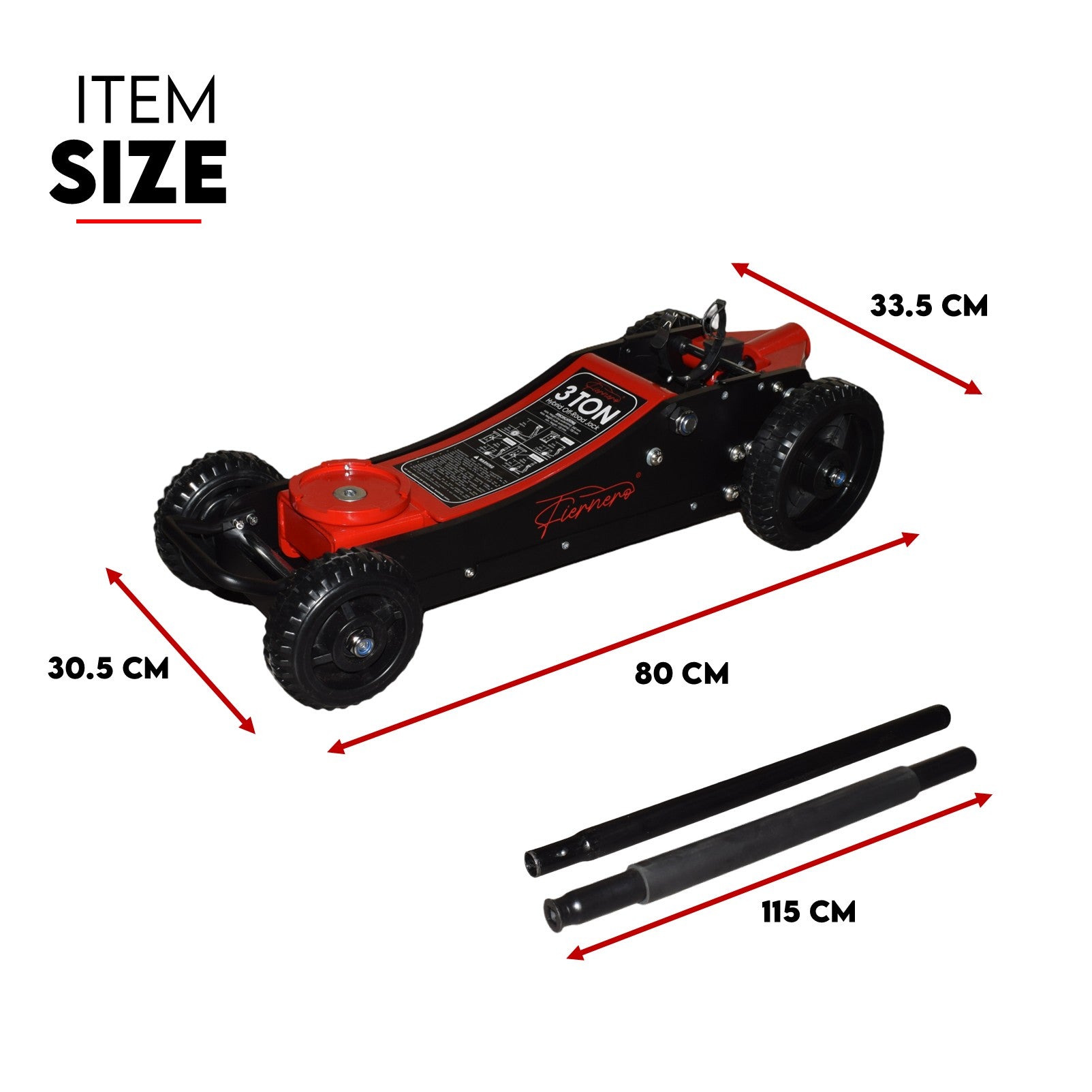 Fiernero 3 Ton Trolley Hydraulic Off Road Jack w/ Three Height Extension Stage