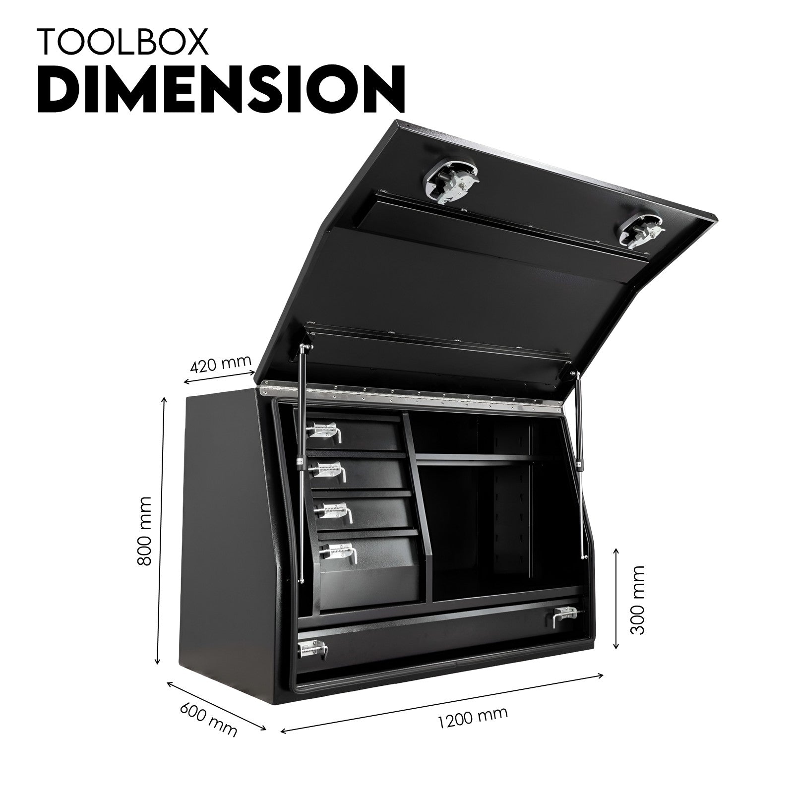 Boximus 1200mm Steel Drawer Toolbox Black | Heavy Duty 5-Drawer & Twin Whale Locks