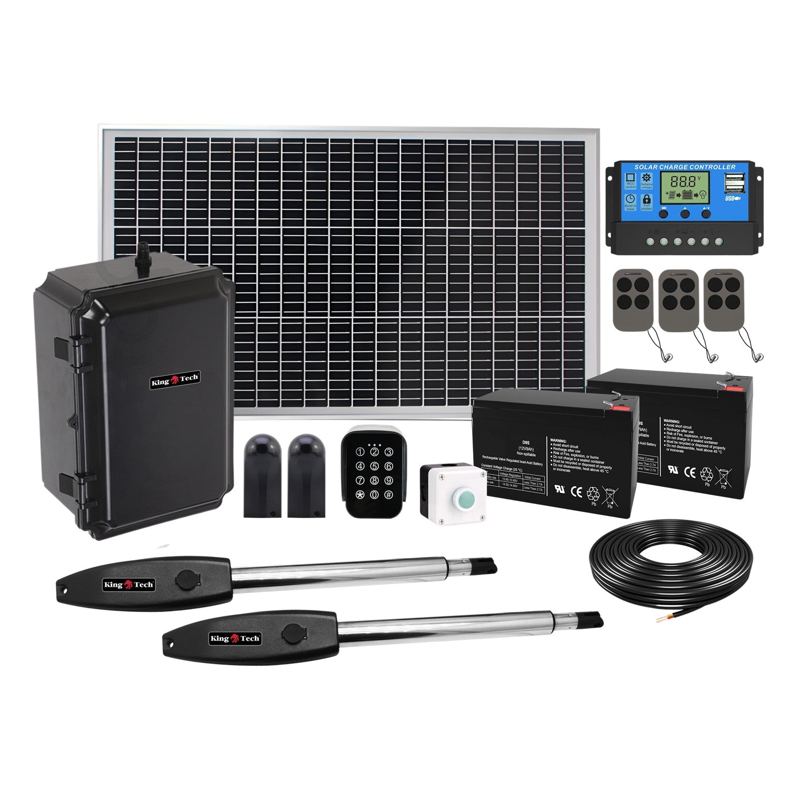 KingTech 40W Solar Powered Automatic Double Swing Gate Opener Kit | 350kg per Leaf Max