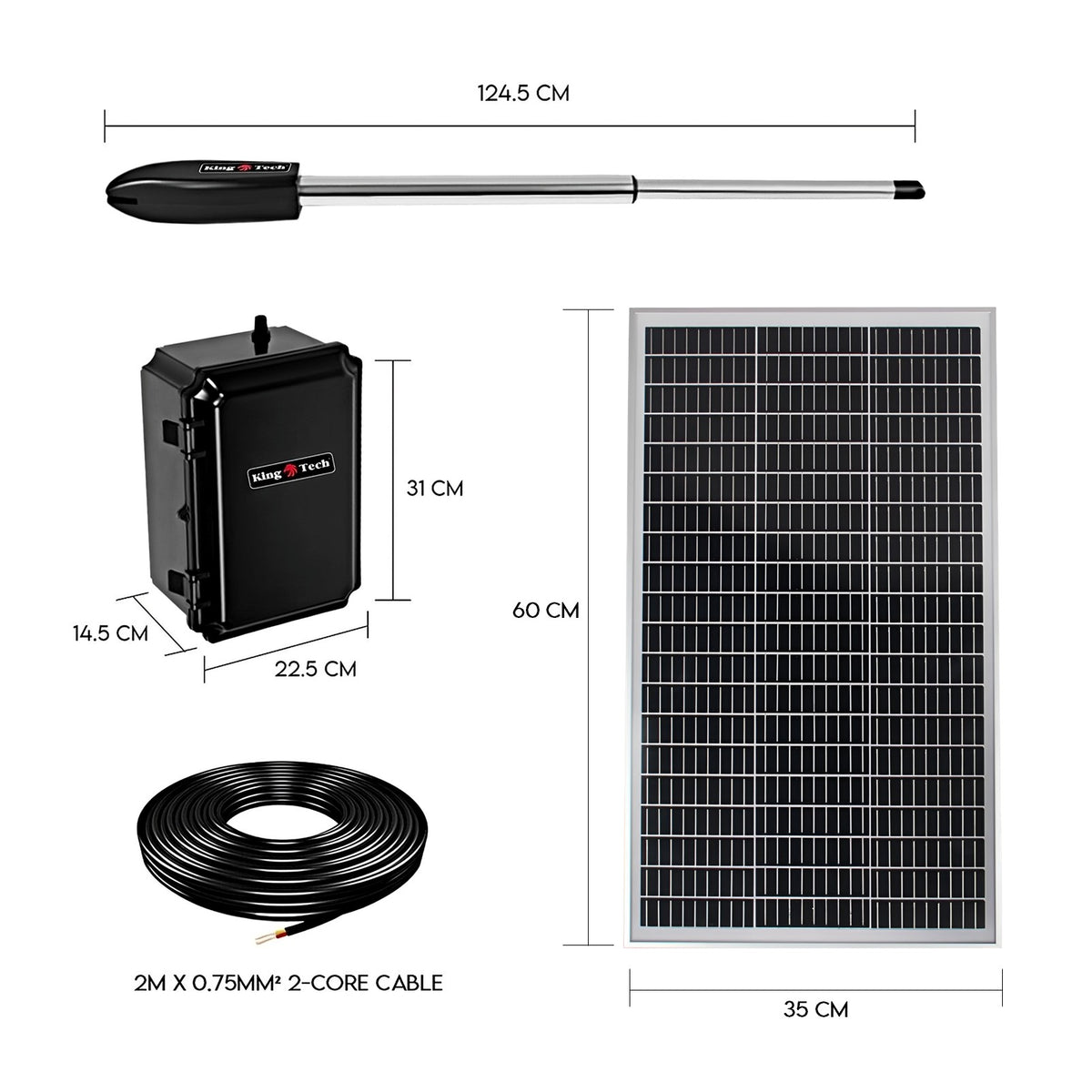 KingTech 40W Solar Powered Automatic Double Swing Gate Opener Kit | 350kg per Leaf Max