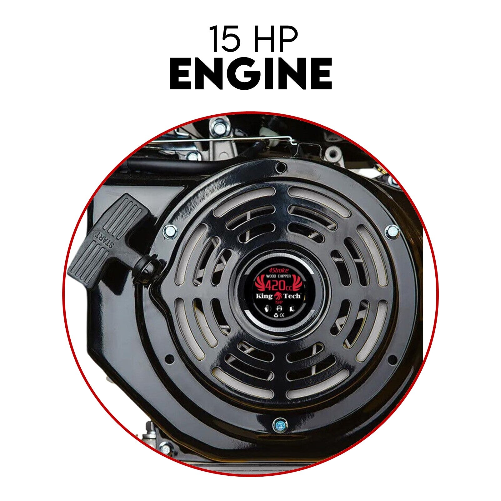 KingTech 15HP Petrol Wood Chipper | 420cc OHV Engine | Commercial Dual-Feed Mulcher