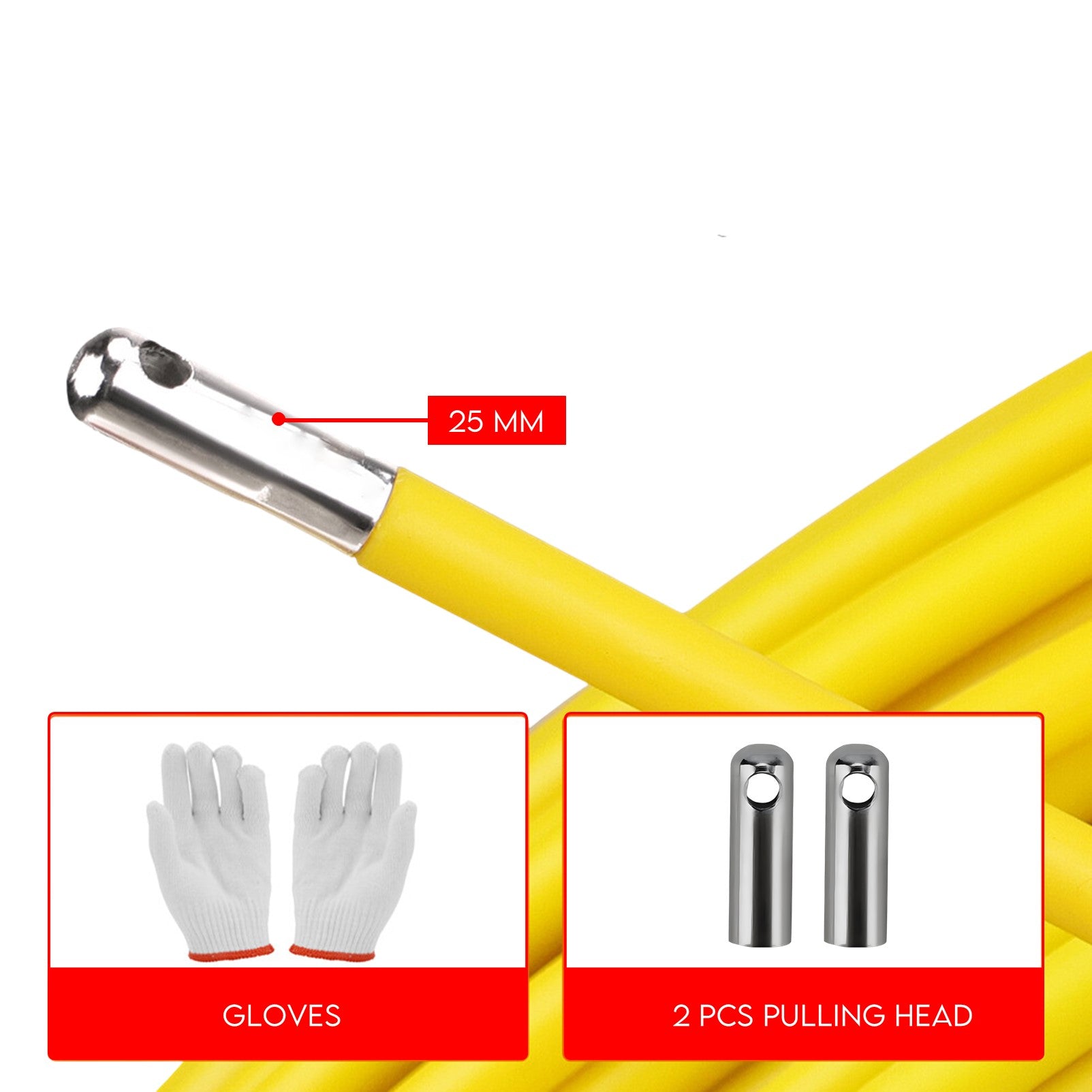 Cable Rodder Duct with Wheeled Plastic Spray Iron Frame Fibreglass 150m x 8mm