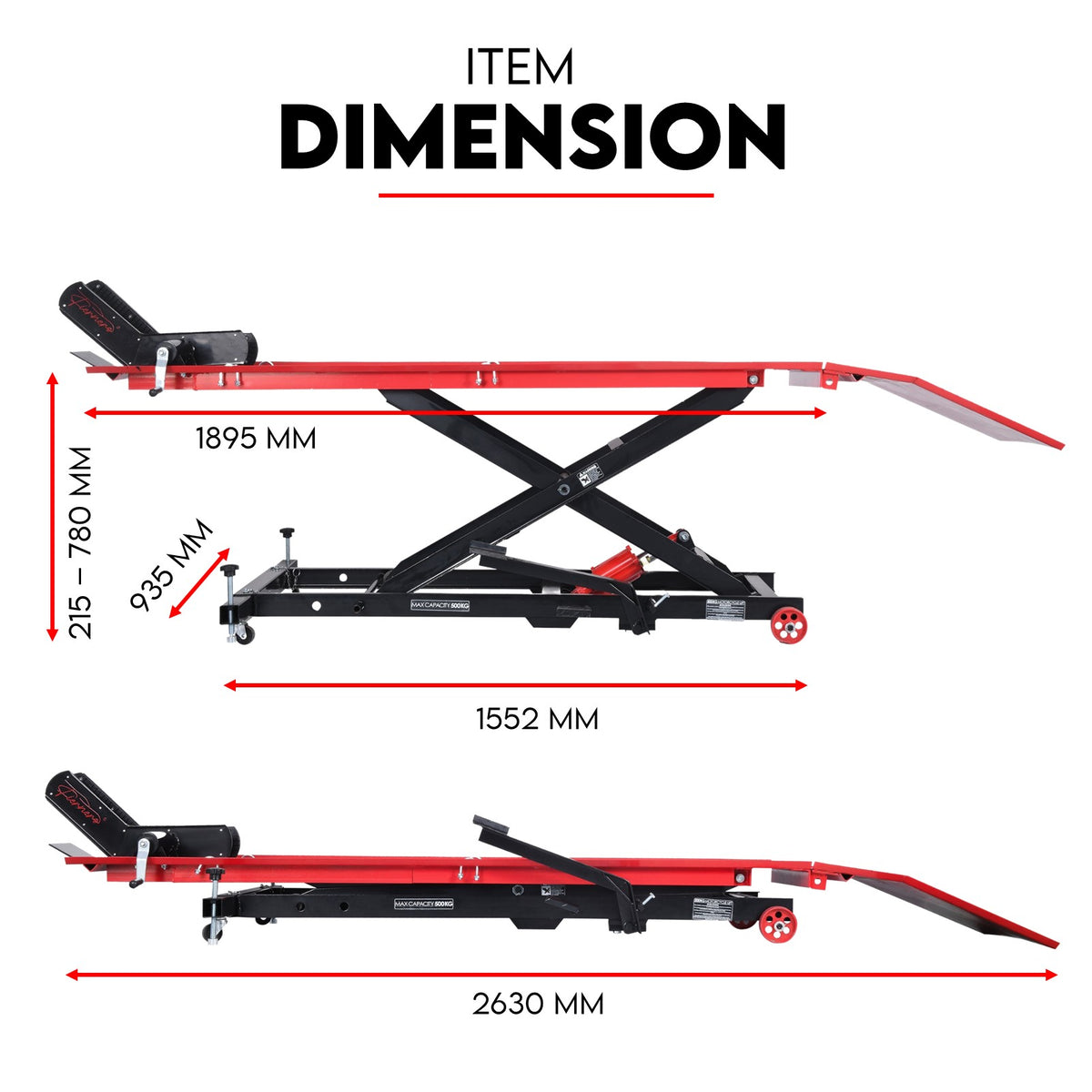 Fiernero 500 kg Hydraulic Motorcycle Lift Table | 1.9m Deck & Foot-Pump Operation
