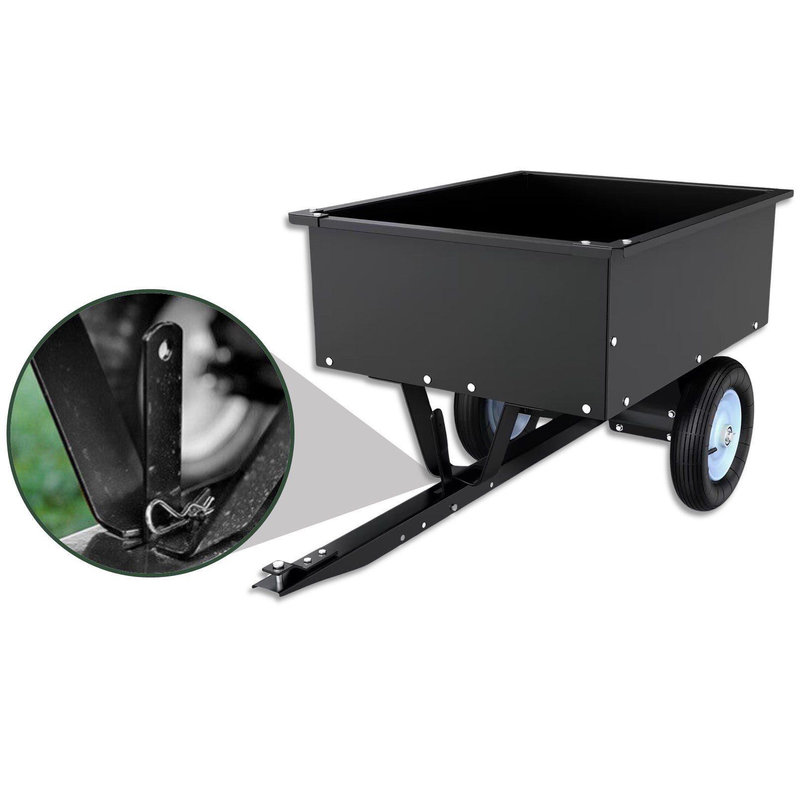 KingTech Heavy-Duty Steel Dump Cart | 270KG Tipping Trailer | Garden Tractor Towable