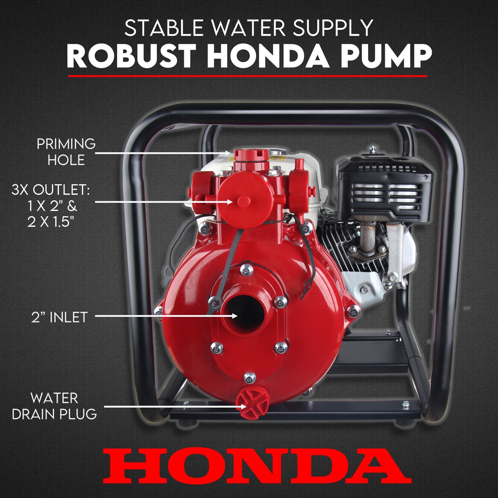 Honda GP200 6.5HP High-Pressure Water Pump | 115m Max Head | Twin Impeller by KingTech