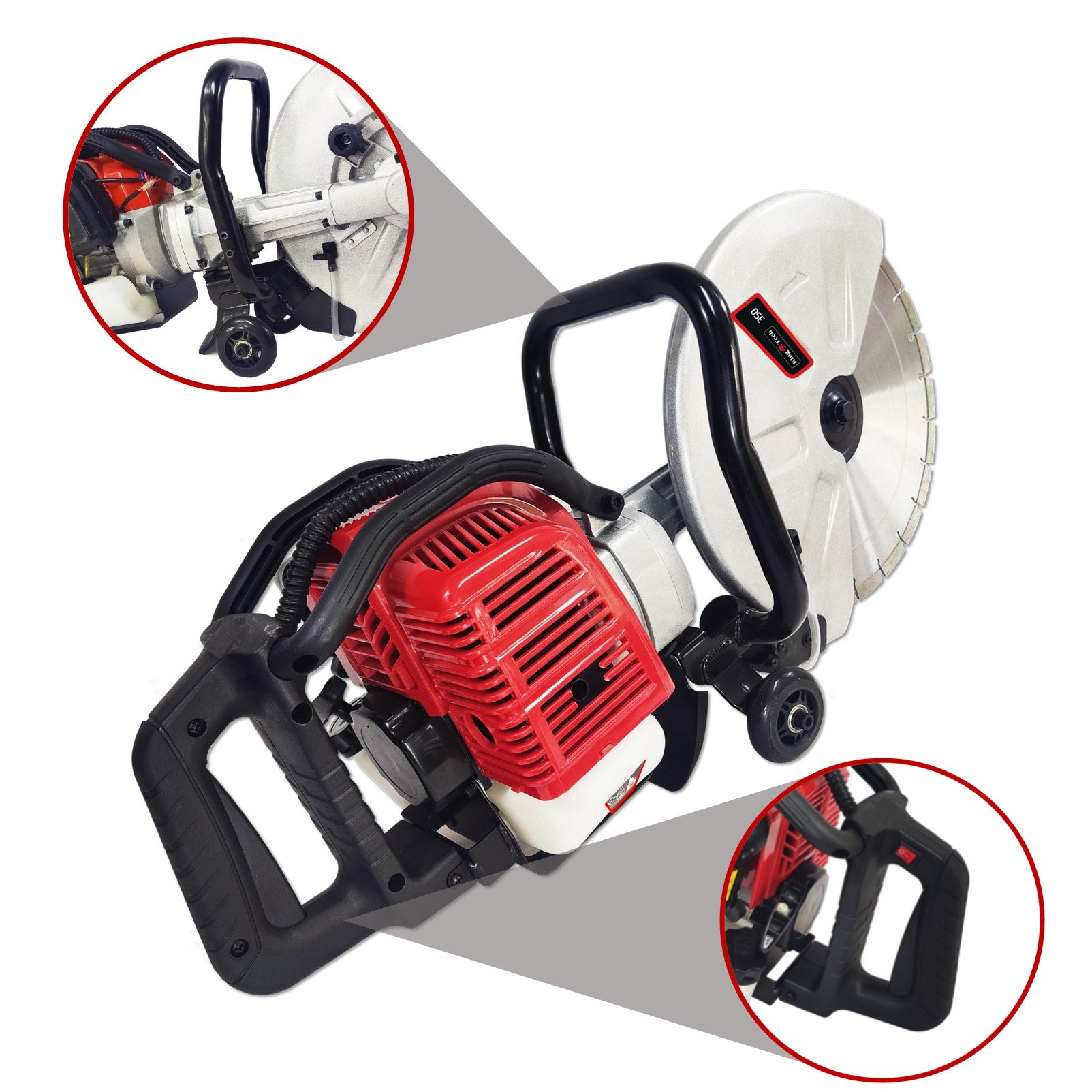 KingTech 75cc Petrol Concrete Cut-Off Saw | 4.5 HP 75cc Engine 350mm Blade | Wet Cutting