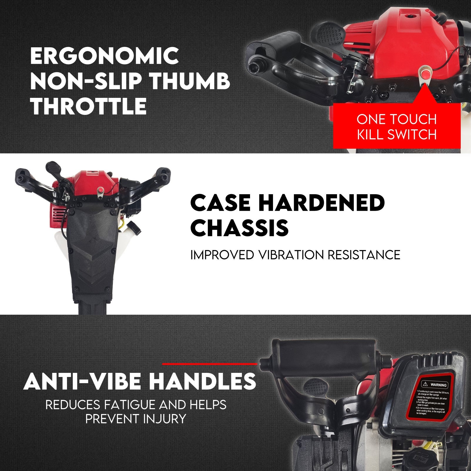 KingTech Cordless 52cc Petrol Jackhammer | 60 Joules Demolition Hammer incl Point & Flat Chisel