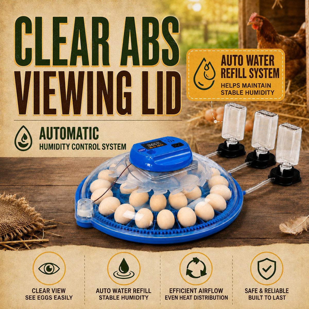 KingTech 26 Egg Hatching Incubator Machine | Chicken Duck Quail Eggs