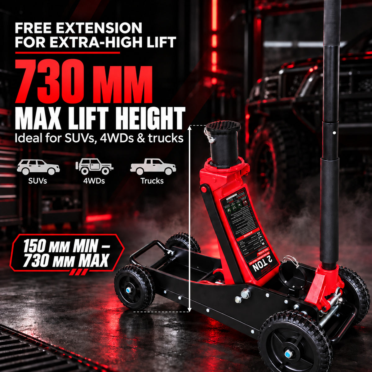 Fiernero 2 Ton Big Wheel Off Road Hydraulic Floor Jack | Low Profile Quick Lift