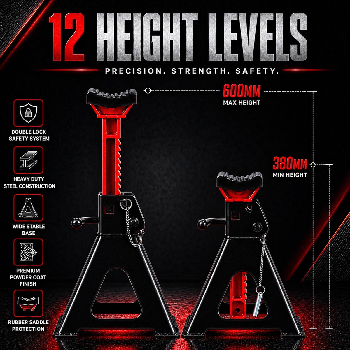 Fiernero 6 Ton Jack Stand 2x | Double Lock Adjustable Ratchet Lift