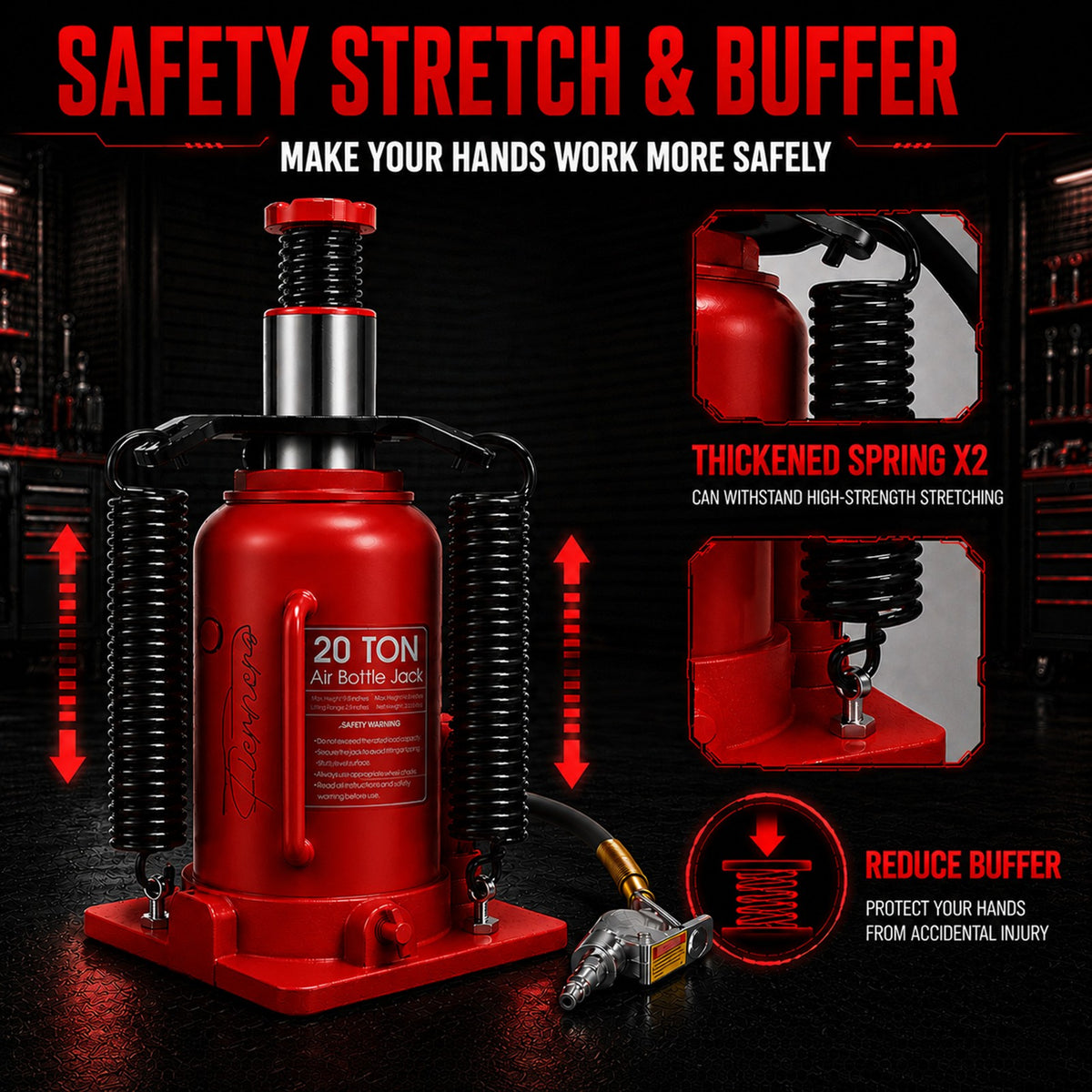 Fiernero 20 Ton Air & Manual Hydraulic Bottle Jack | Heavy-duty Car Lifter