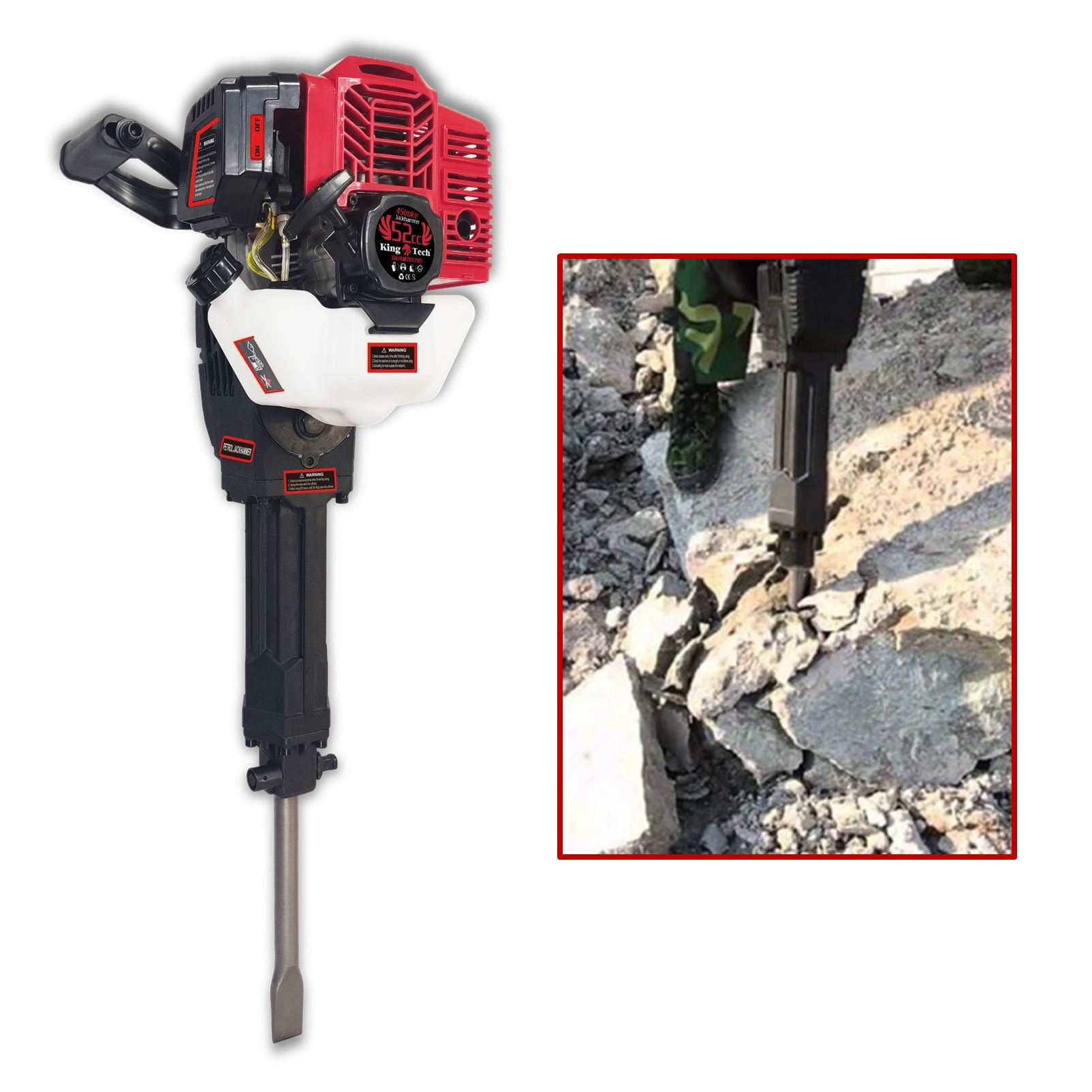 KingTech Cordless 52cc Petrol Jackhammer | 60 Joules Demolition Hammer incl Point & Flat Chisel