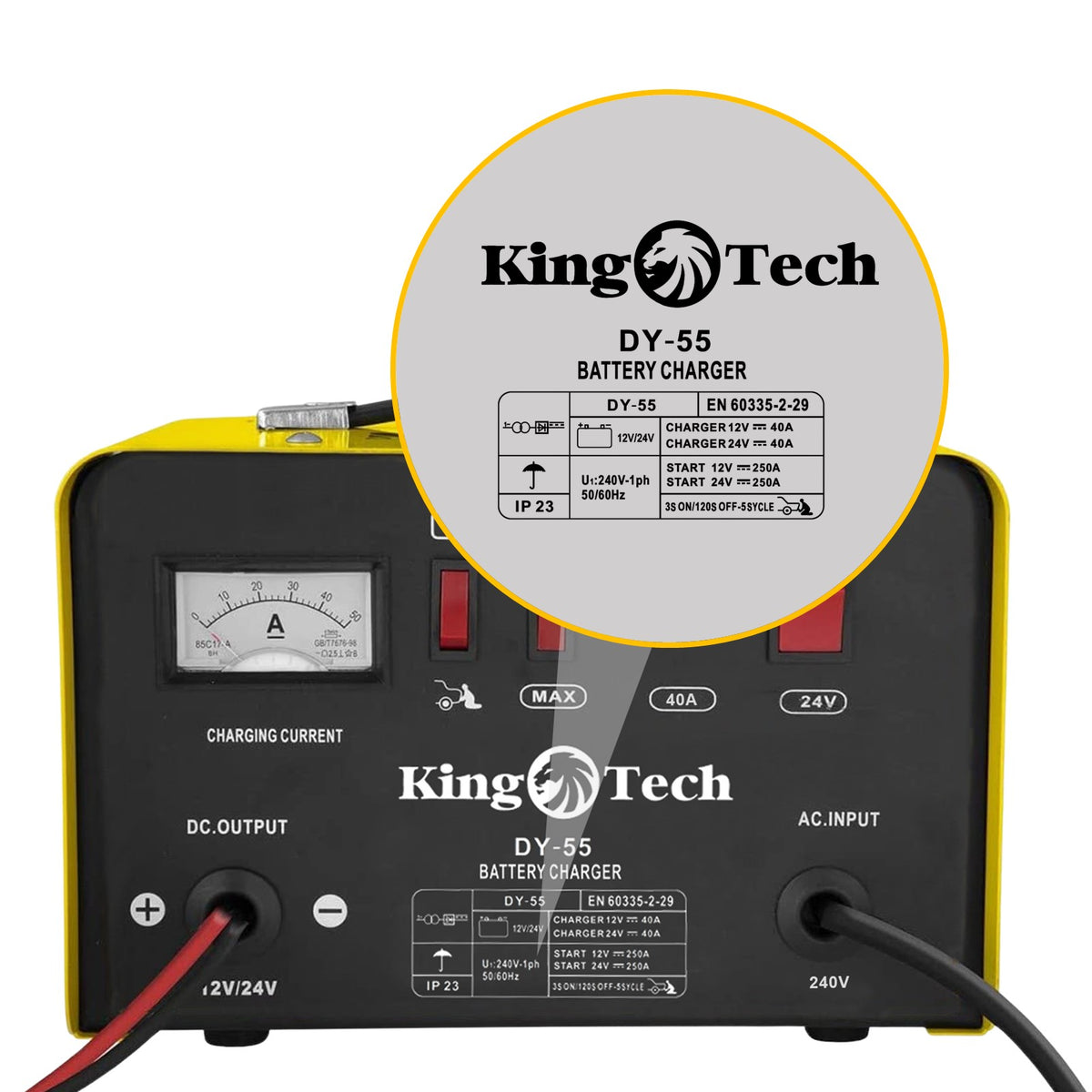 KingTech Heavy-Duty 12V/24V Battery Charger & Jump Starter | 2-in-1 Car Battery Charger (DY55)