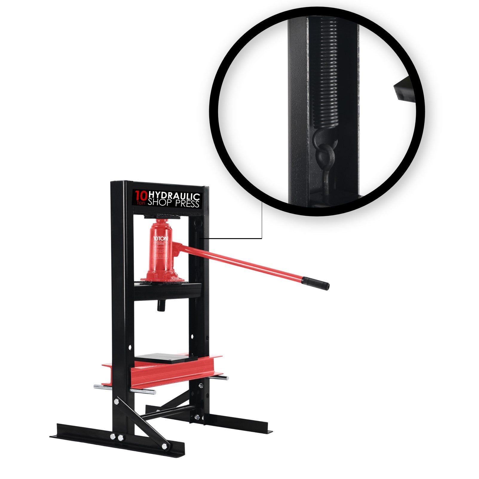 Fiernero 10 Ton Hydraulic Shop Press | H-Frame 4-Position Adjustable Table 125 mm Ram Stroke