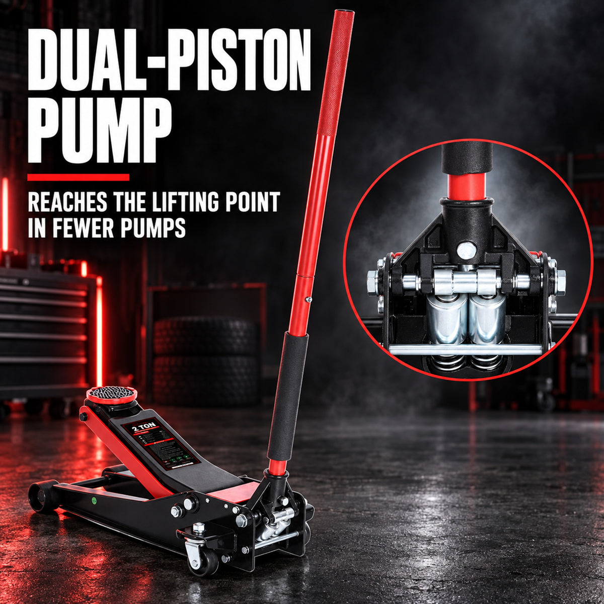 Fiernero 2 Ton Super Low Profile Hydraulic Jack | Dual Pump Quick-Lift | 78mm Min - 505mm Max