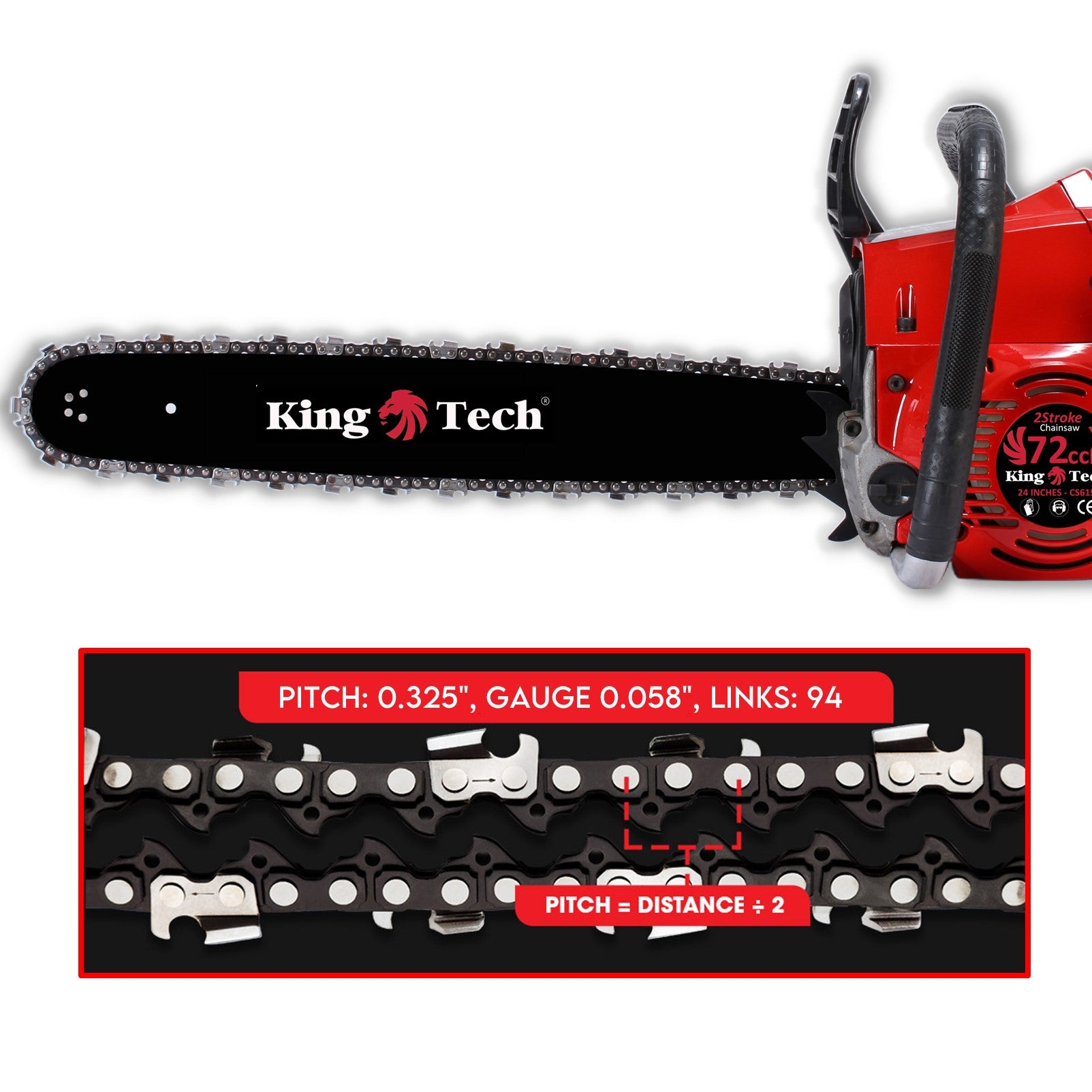 KingTech 72cc Petrol Commercial Chainsaw | 24-Inch Bar & Chain | 3.8 HP Heavy-Duty
