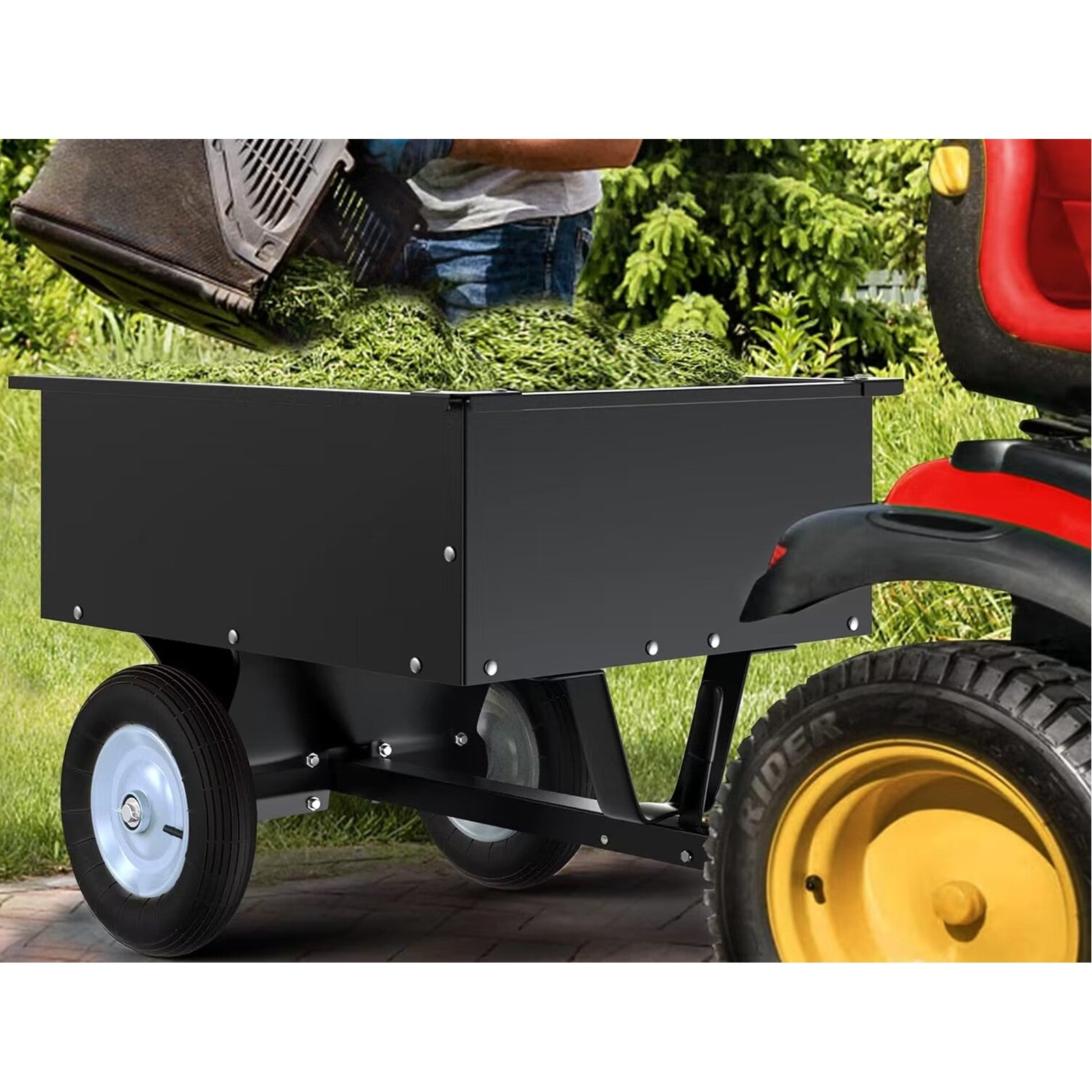 KingTech Heavy-Duty Steel Dump Cart | 270KG Tipping Trailer | Garden Tractor Towable
