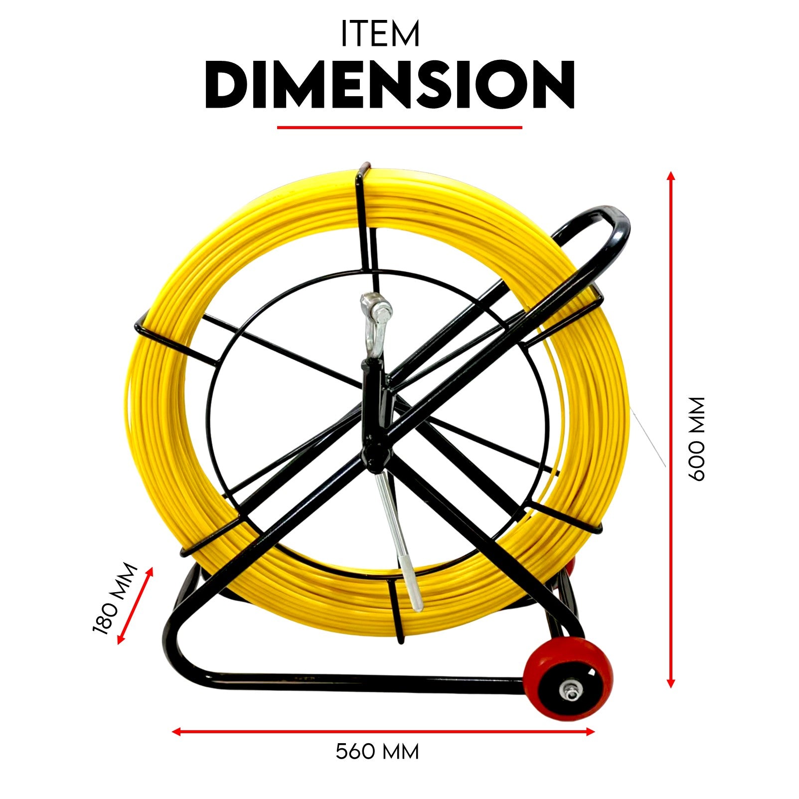 Cable Rodder Duct with Wheeled Plastic Spray Iron Frame Fibreglass 120m x 6mm