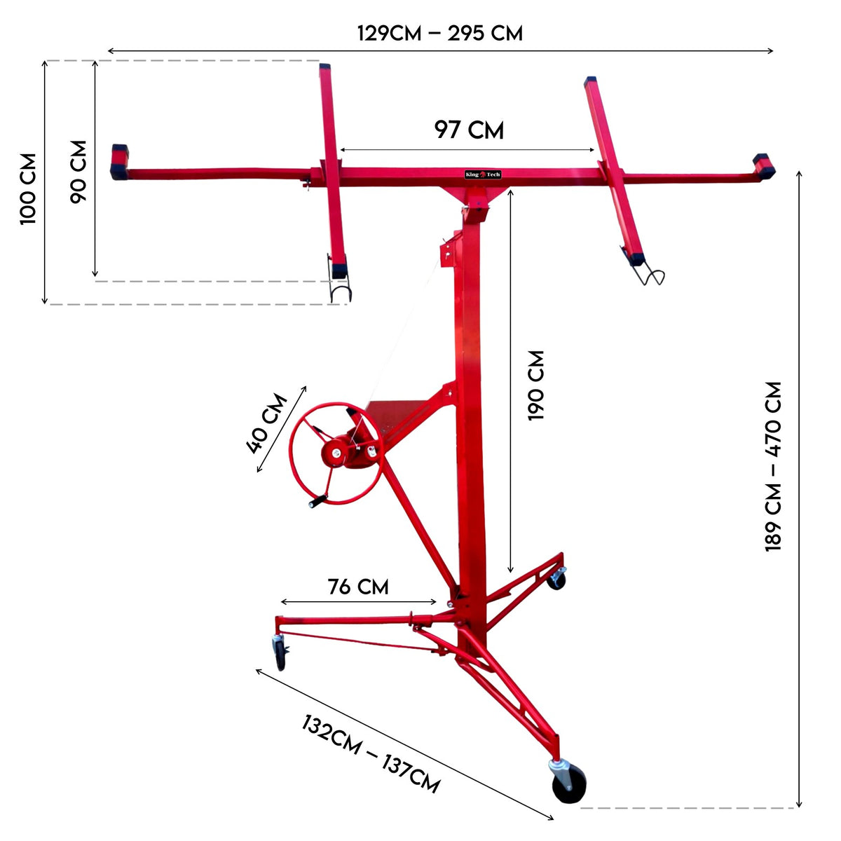 KingTech 4.8M Sheet Panel Lifter for Ceiling Plasterboard Drywall 360° Swivel 68 kg Capacity