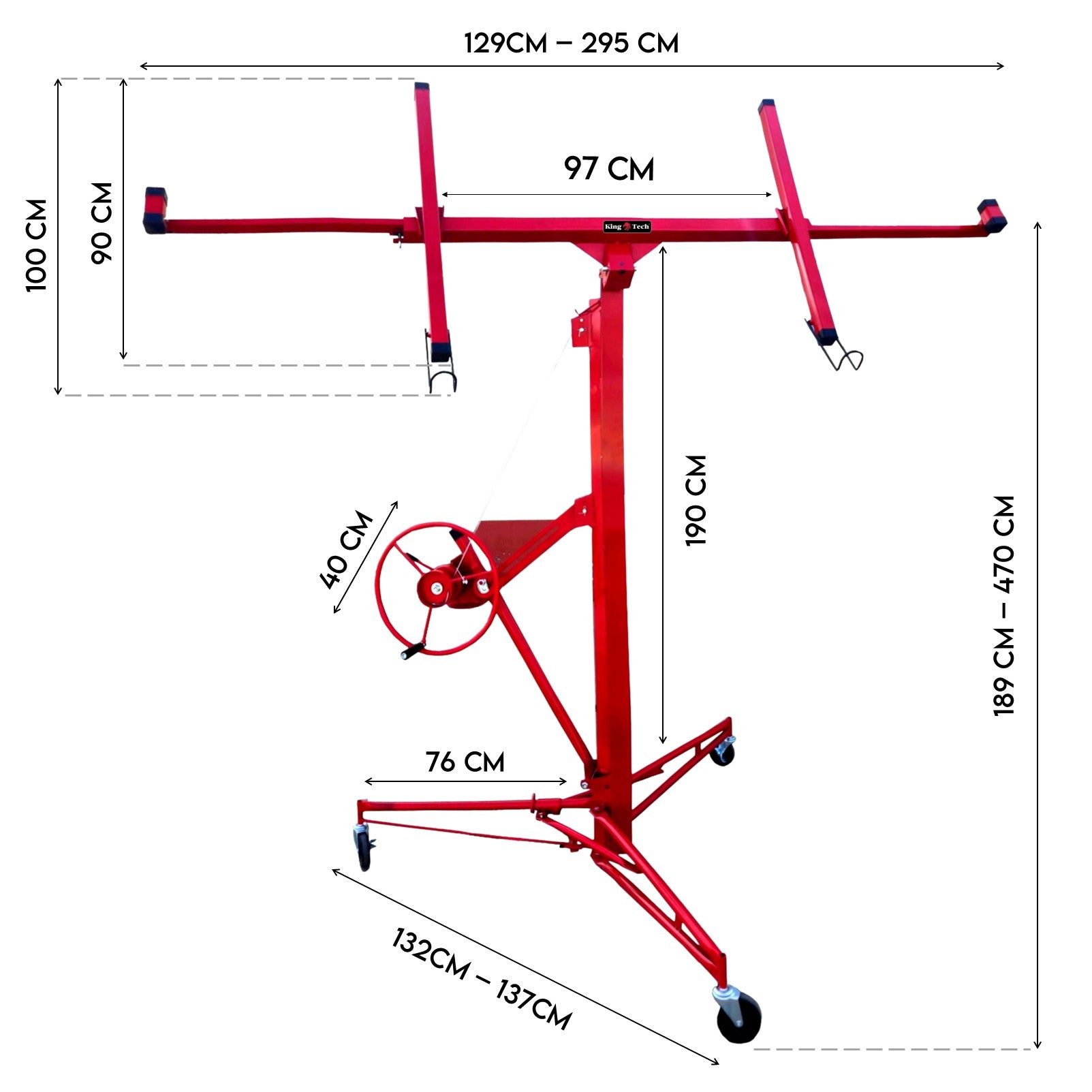 KingTech 4.8M Sheet Panel Lifter for Ceiling Plasterboard Drywall 360° Swivel 68 kg Capacity