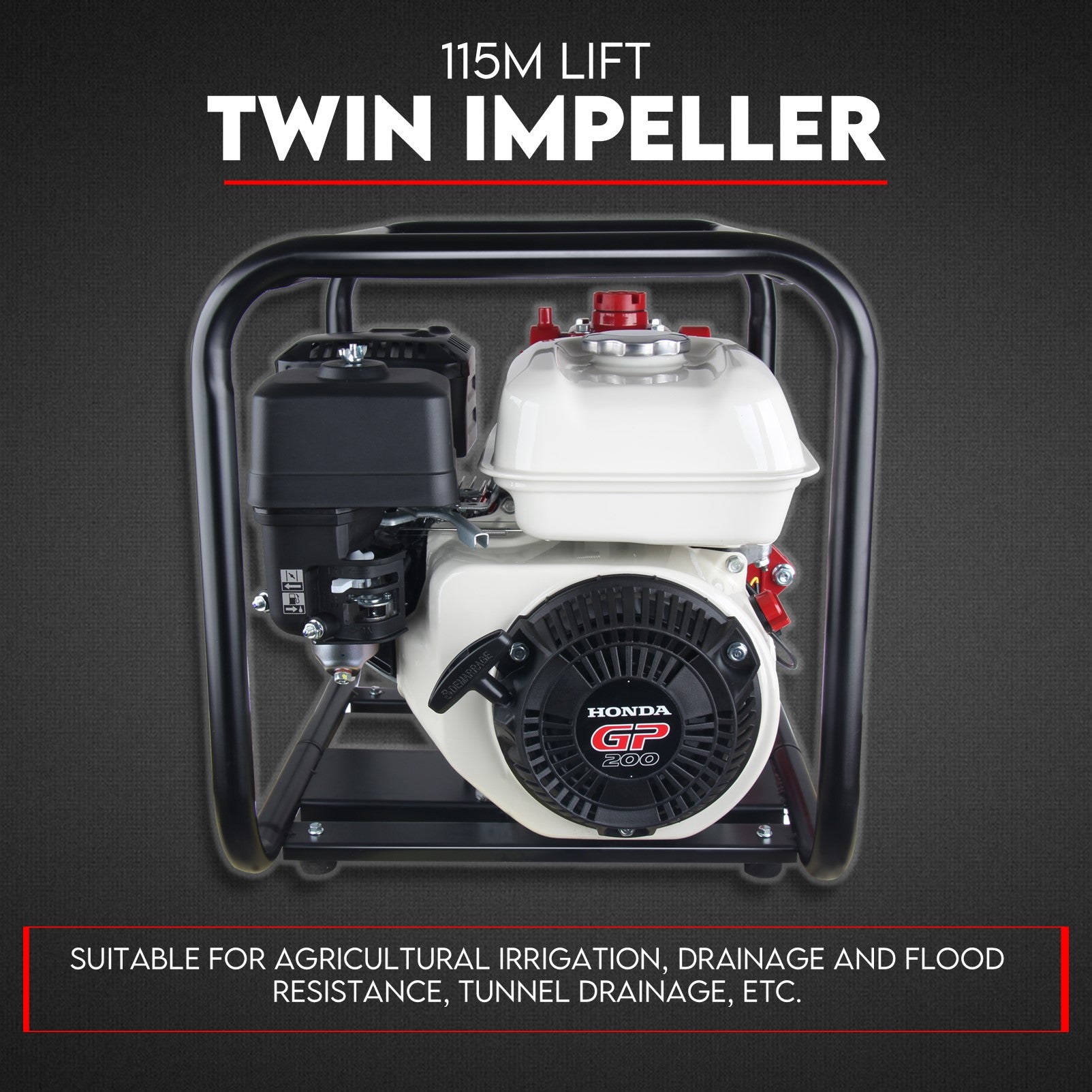 Honda GP200 6.5HP High-Pressure Water Pump | 115m Max Head | Twin Impeller by KingTech