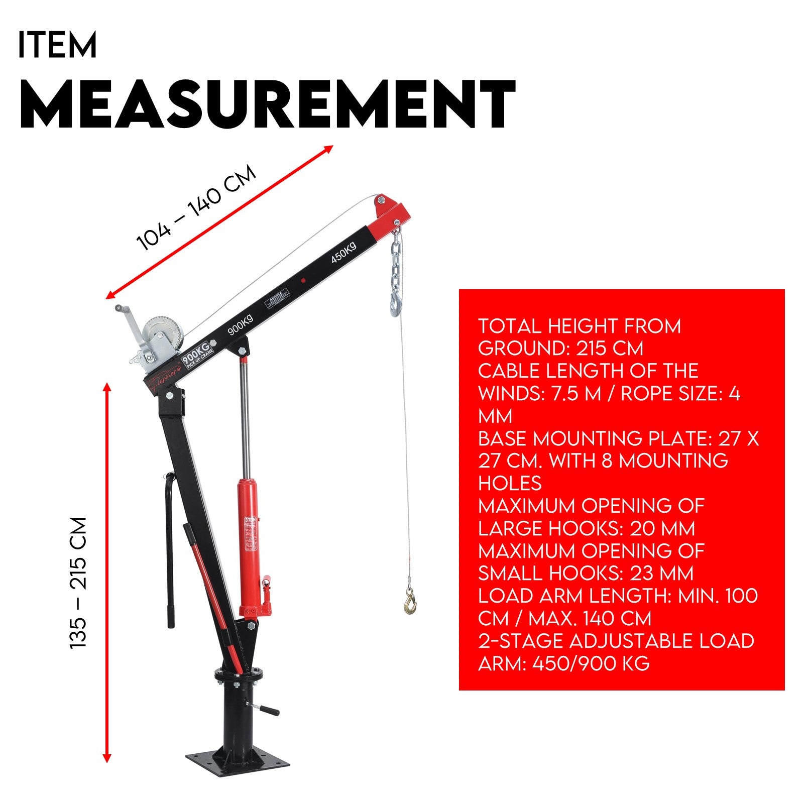 Fiernero 900 kg Hydraulic Swivel Pickup Crane | 360° Rotation & Telescopic Boom for Ute