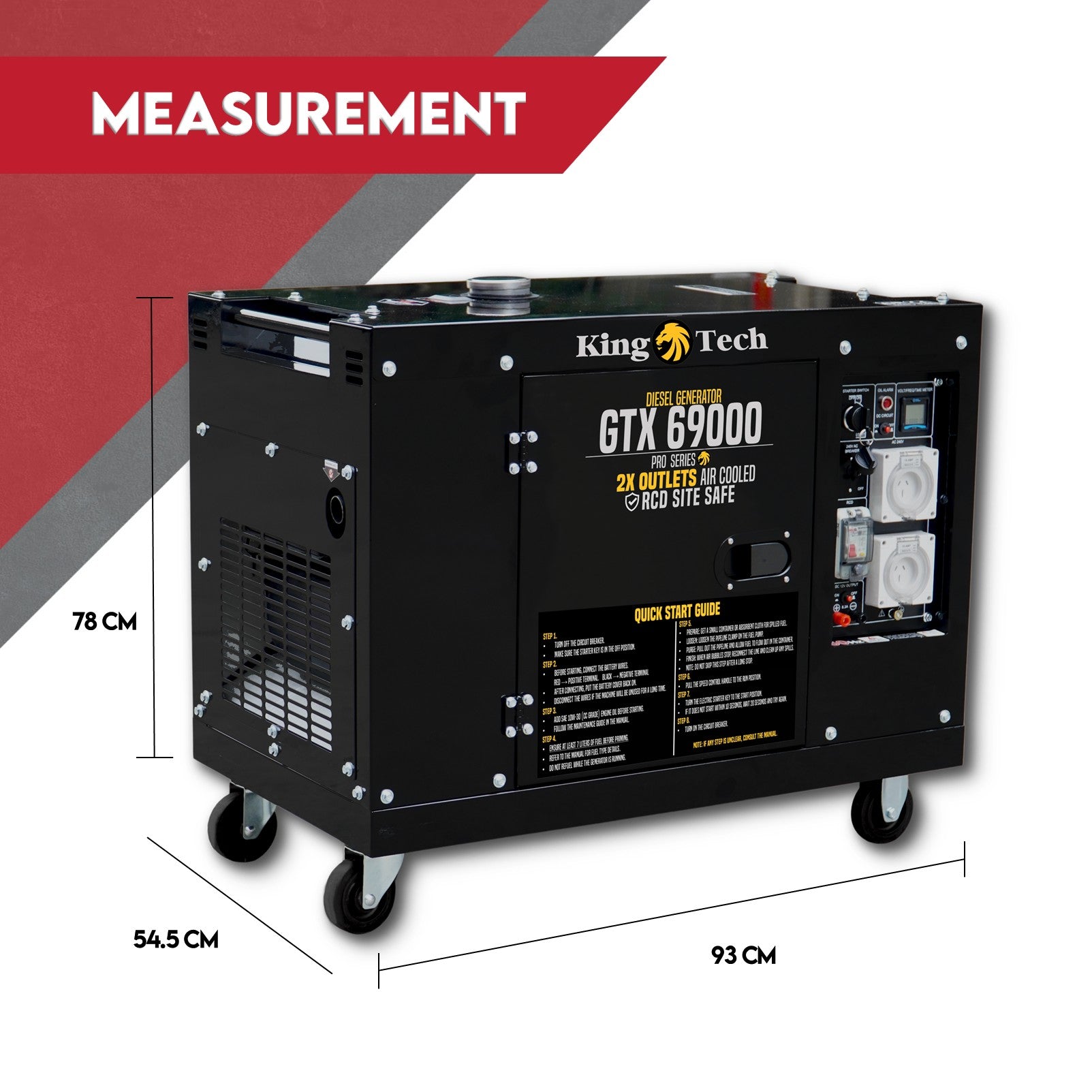 KingTech GTX69000 6kW Continuous Silent Diesel Generator 8.4 kVA Output Electric Start