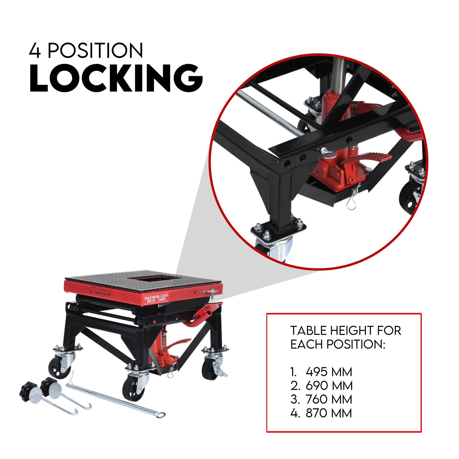 Fiernero 136 kg Hydraulic Scissor Lift Jack 900 mm Lift 4-Position | Motorcycles & Dirt Bikes