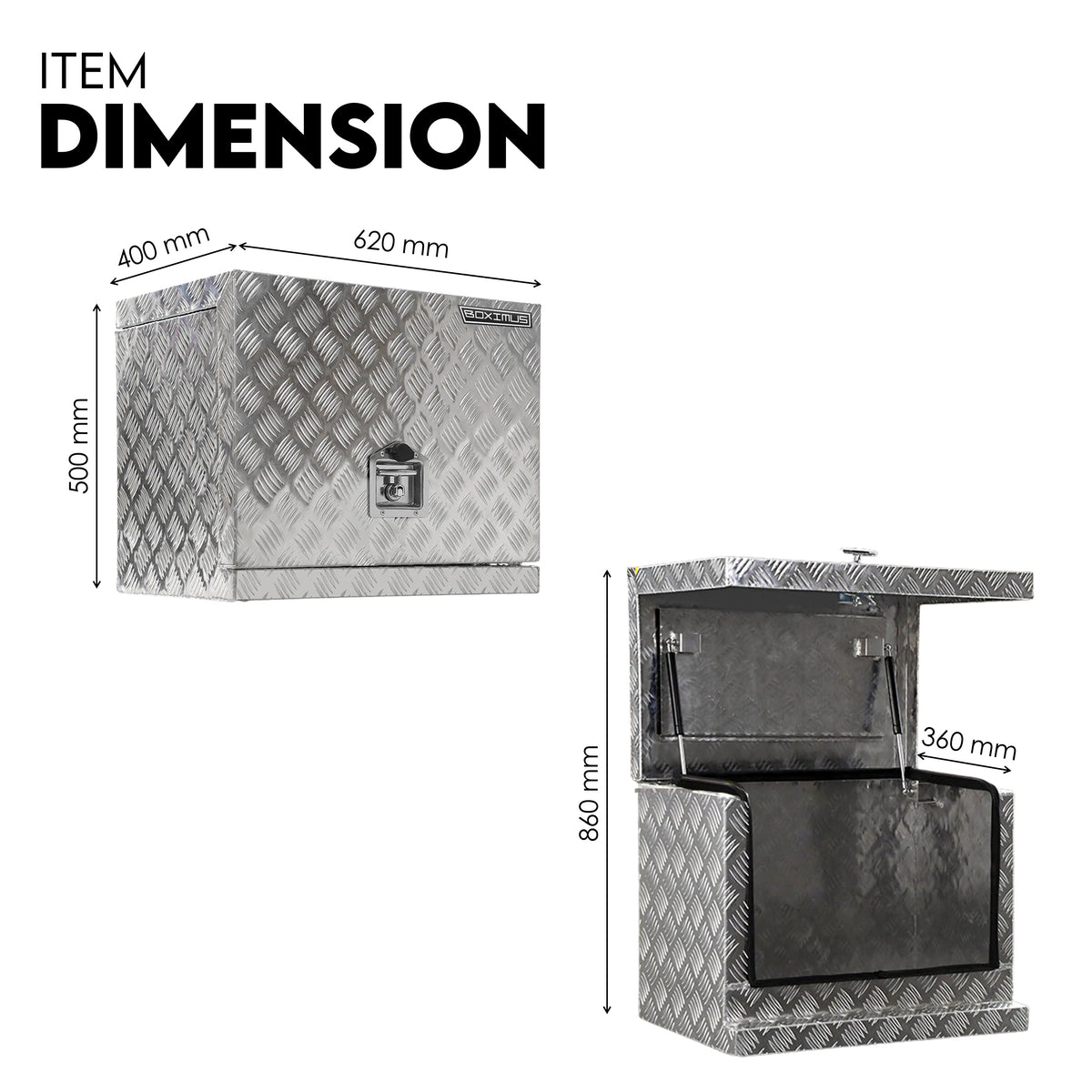 Chrome 2.5mm Aluminium Checker Plate Toolbox for Ute & Trailer Storage | Gas Struts & T-Lock