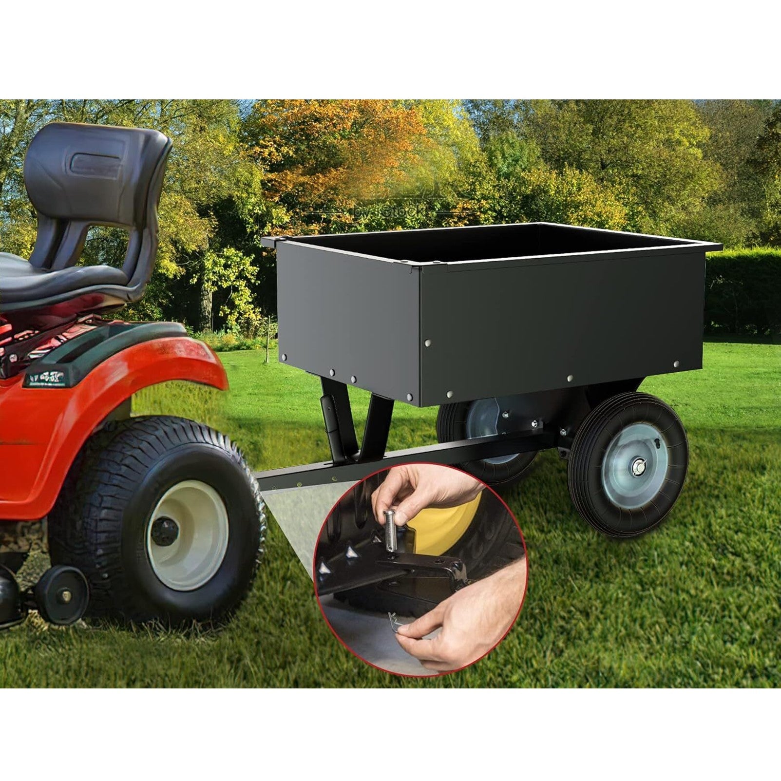 KingTech Heavy-Duty Steel Dump Cart | 270KG Tipping Trailer | Garden Tractor Towable
