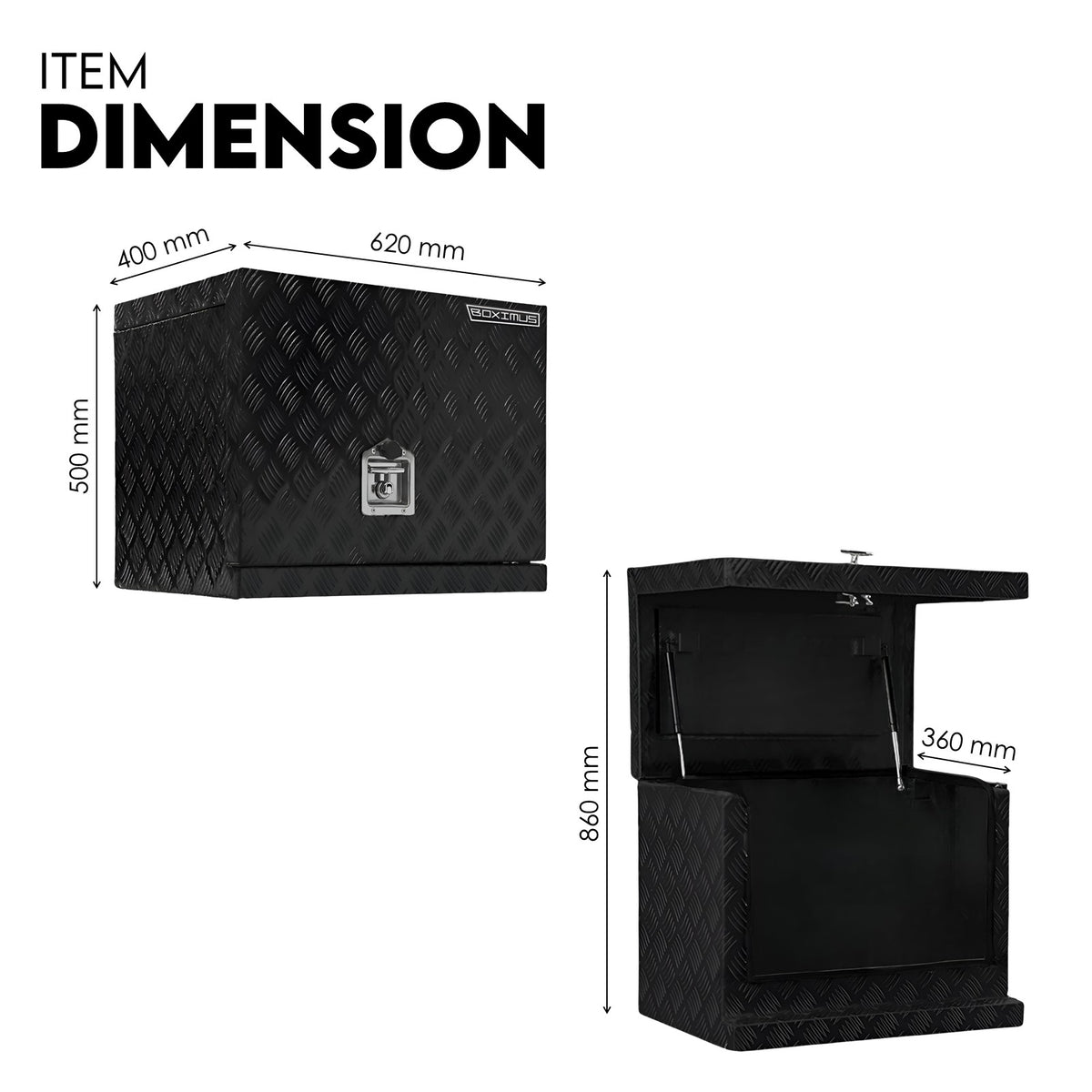 Black 2.5mm Aluminium Checker Plate Secure Generator Toolbox | Gas Struts & T-Locks
