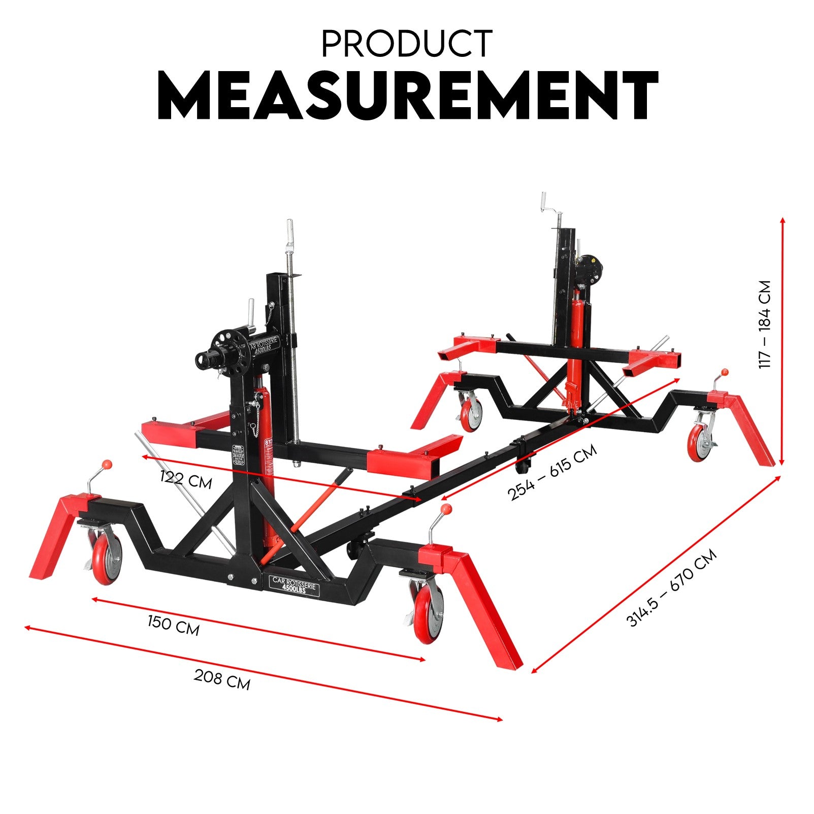 Fiernero 2000KG Car Rotisserie Heavy Duty Hydraulic | 360° Rotation Adjustable Length