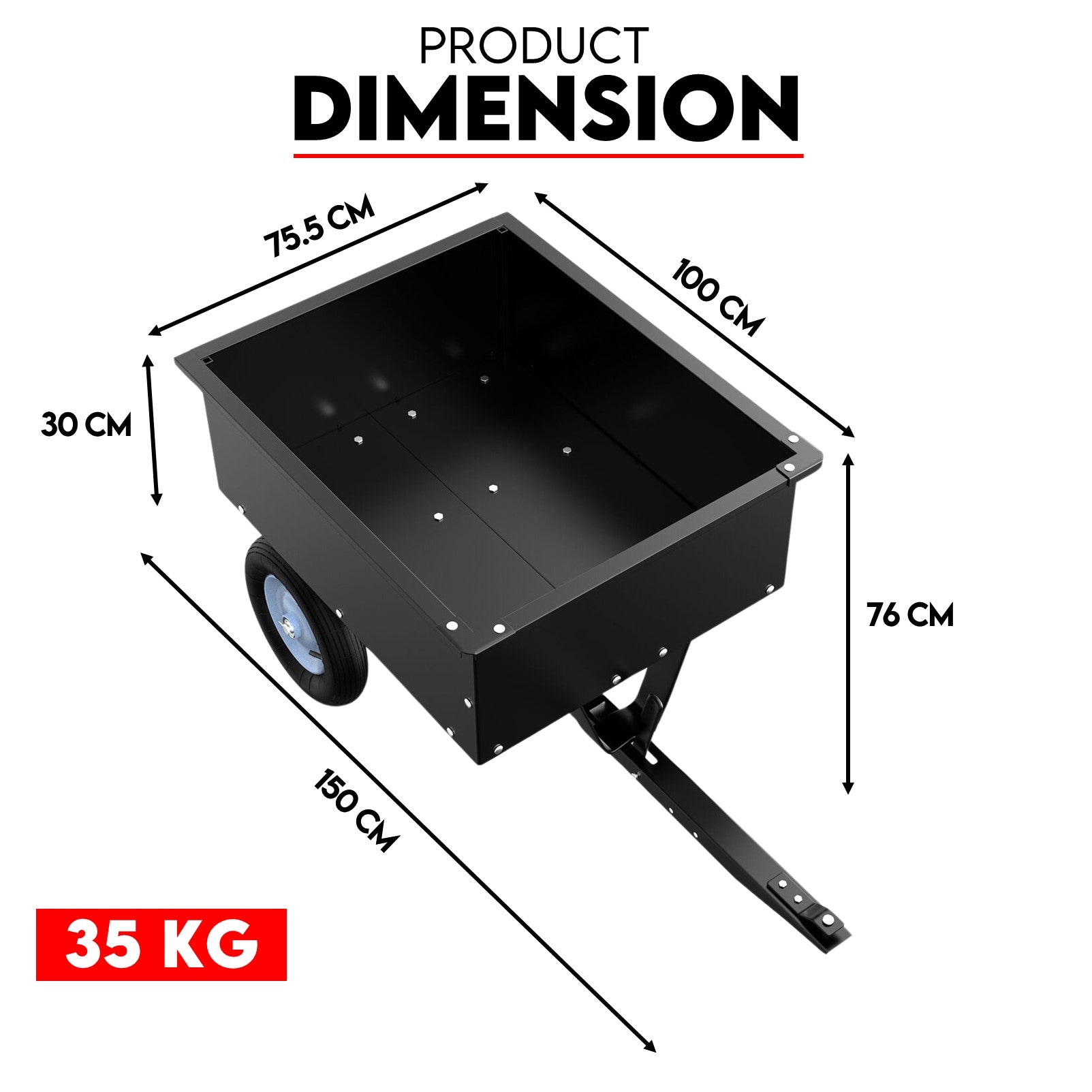 KingTech Heavy-Duty Steel Dump Cart | 270KG Tipping Trailer | Garden Tractor Towable