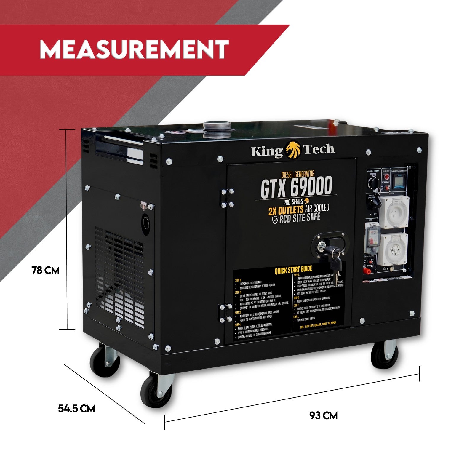 KingTech GTX69000 6kW Continuous Silent Diesel Generator 8.4 kVA Output Electric Start