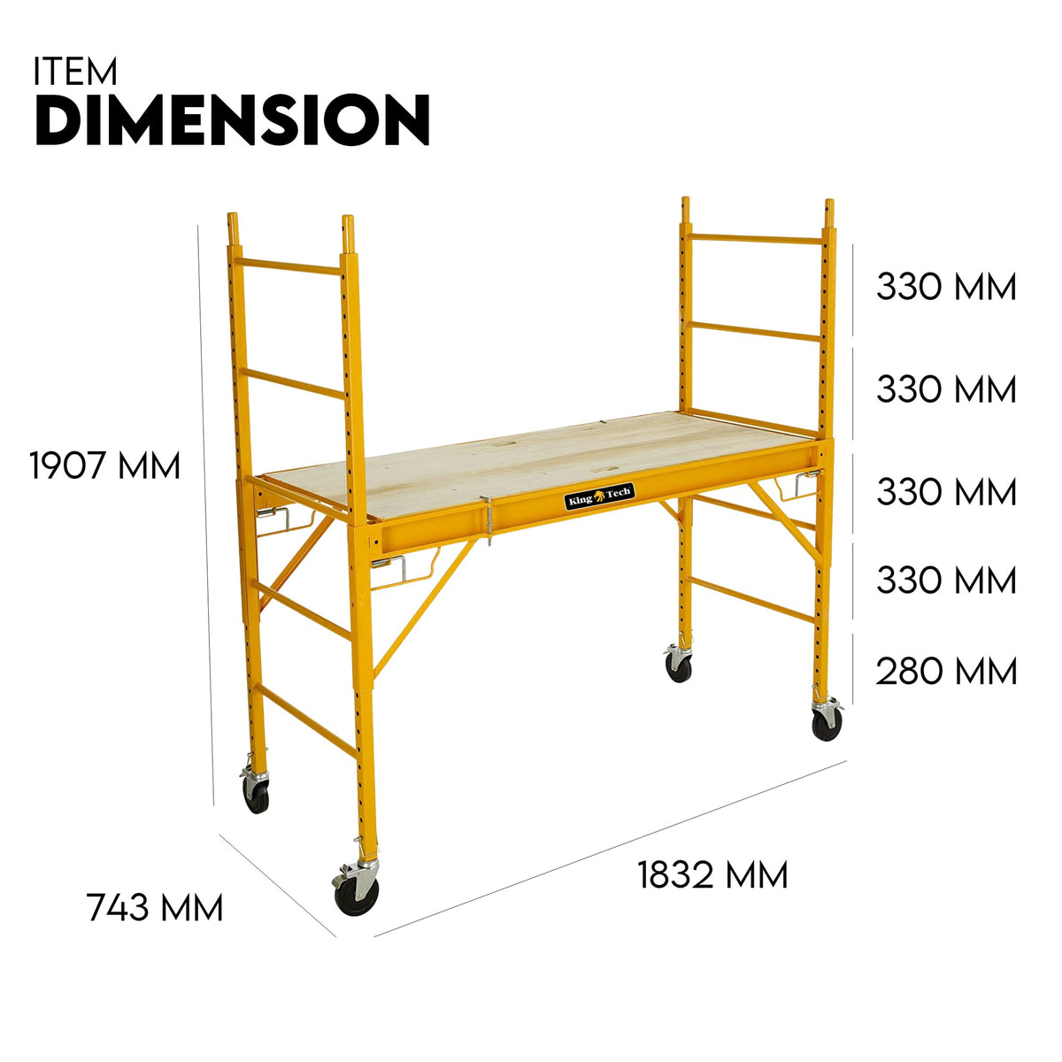 KingTech 2M Steel Mobile Scaffold Tower | Heavy Duty 450 KG Capacity Fits Doorways