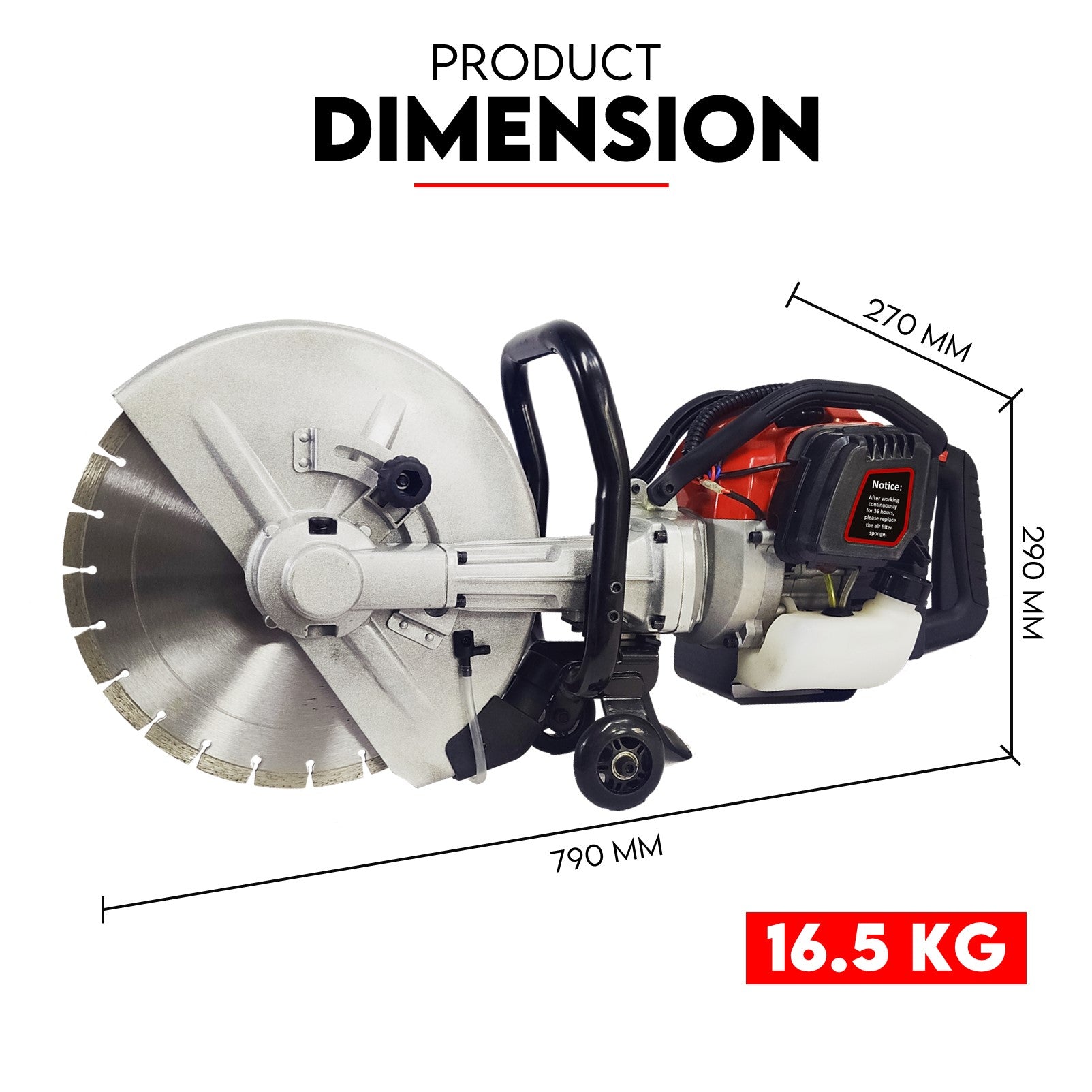 KingTech 75cc Petrol Concrete Cut-Off Saw | 4.5 HP 75cc Engine 350mm Blade | Wet Cutting