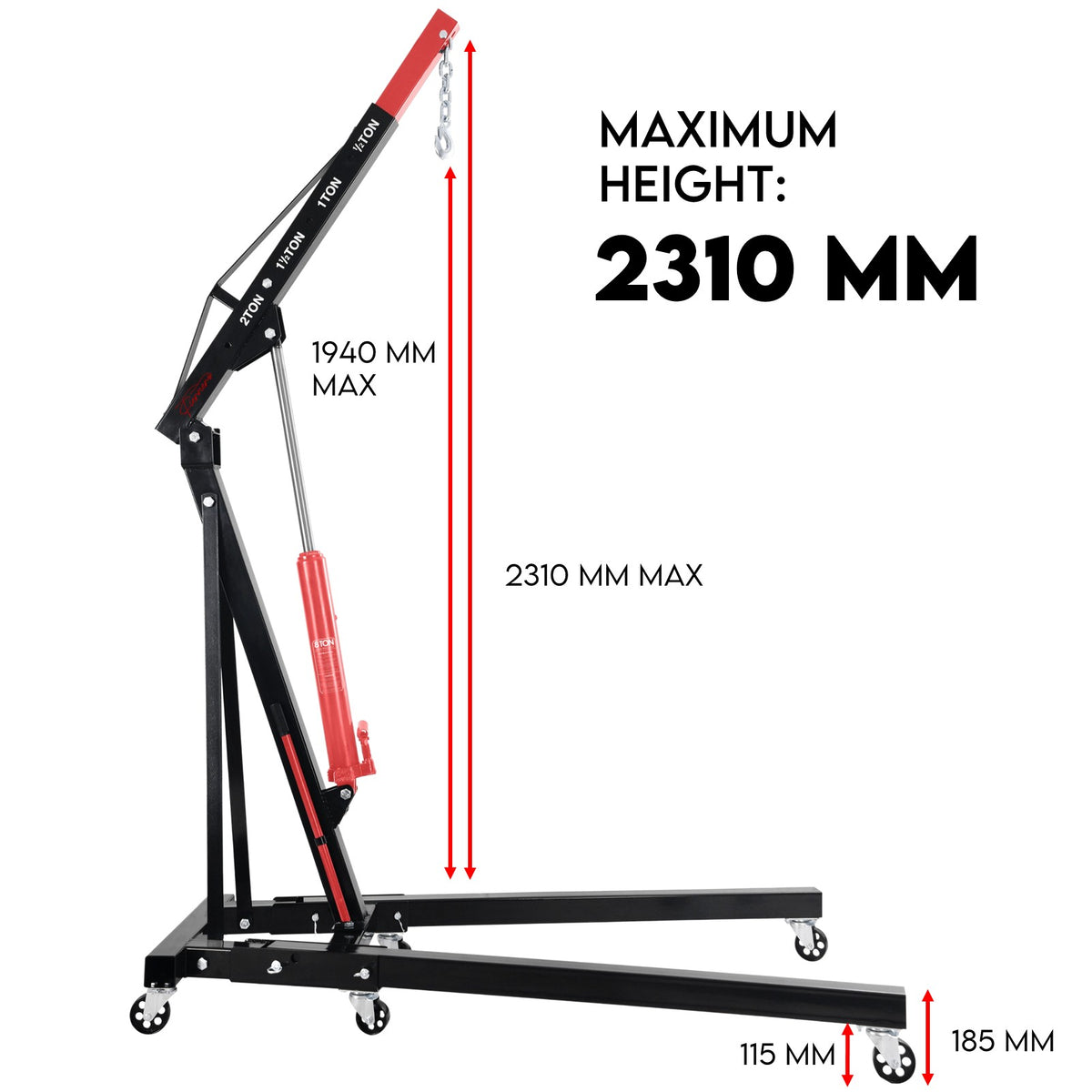 Fiernero 2000 KG Heavy-Duty Folding Engine Crane 2 Ton Hoist | 4-Position Telescopic Boom