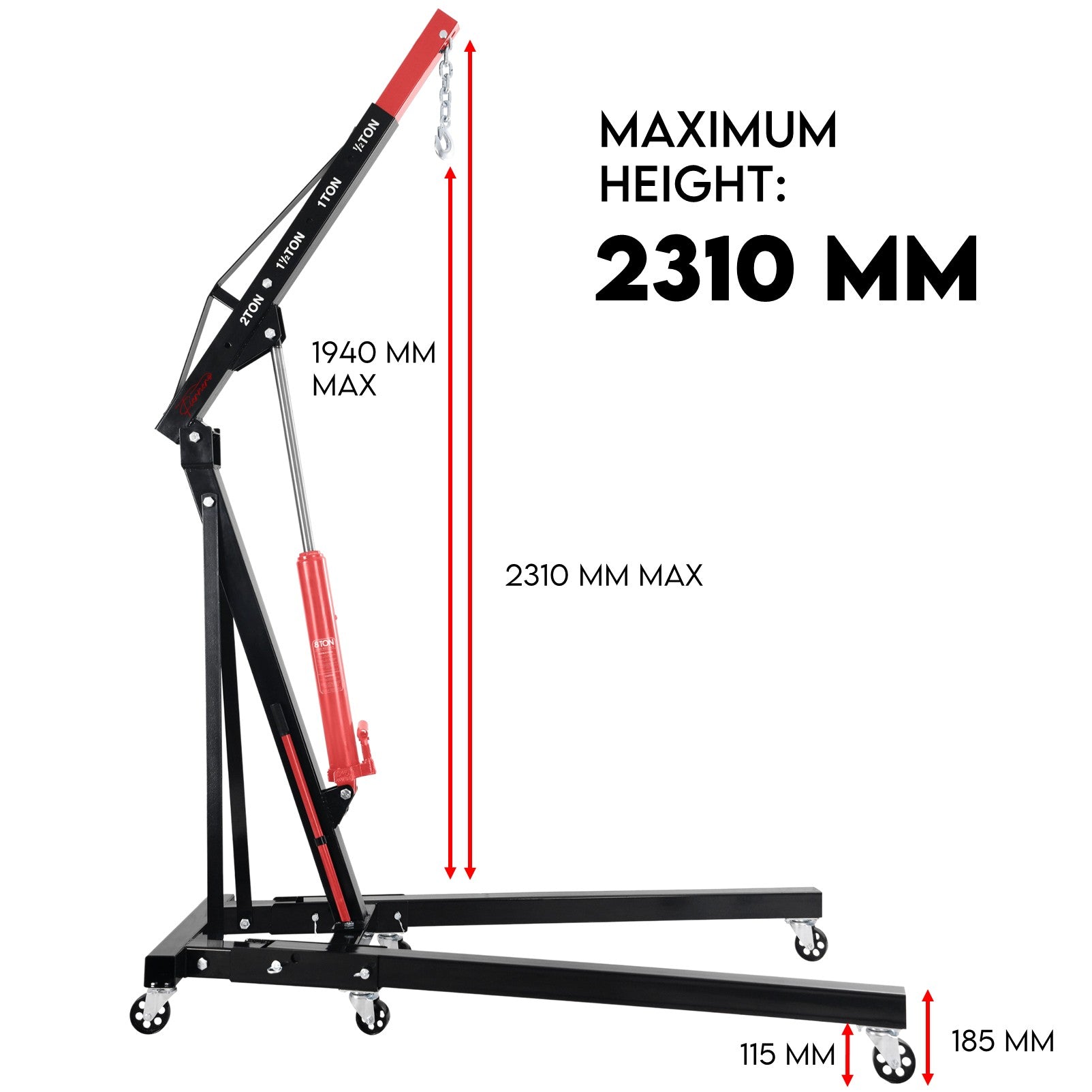 Fiernero 2000 KG Heavy-Duty Folding Engine Crane 2 Ton Hoist | 4-Position Telescopic Boom