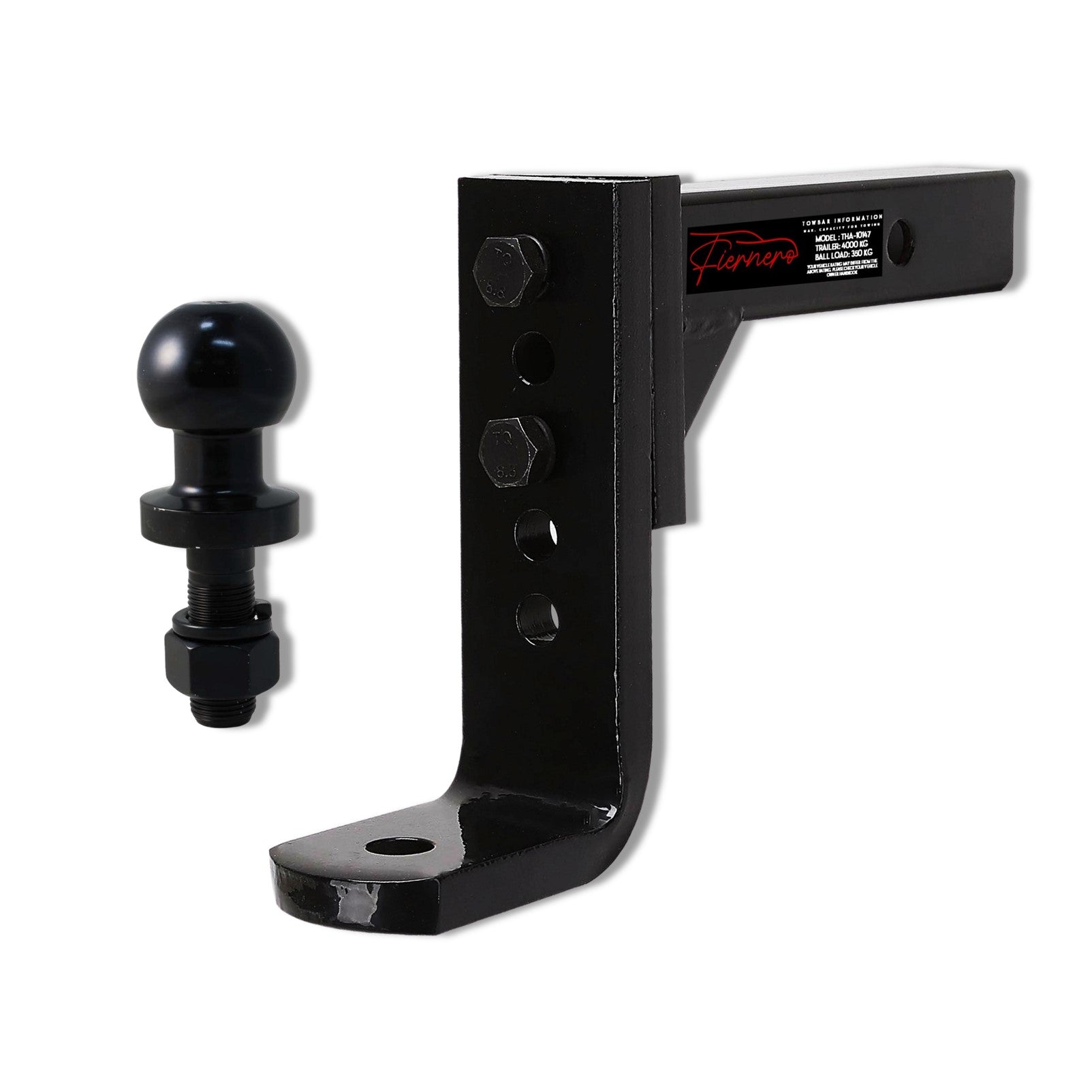 Fiernero 4000KG Adjustable Tow Bar Hitch | 5-Hole Towbar Reversible Mount with Black Ball