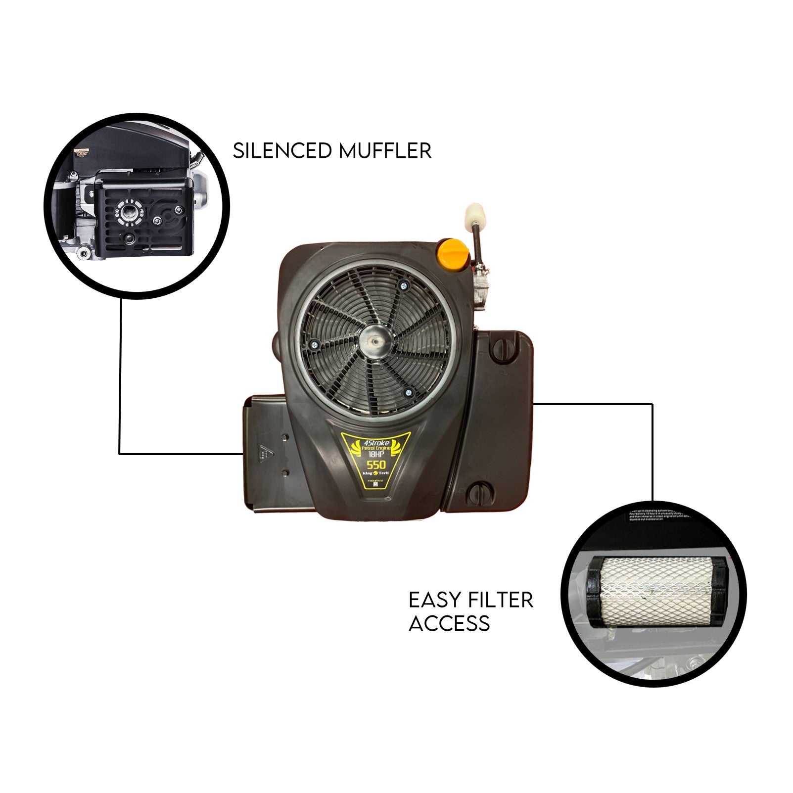 KingTech 18HP Vertical Shaft Engine | 550cc 4-Stroke OHV | Electric Start Motor Cast-Iron Bore