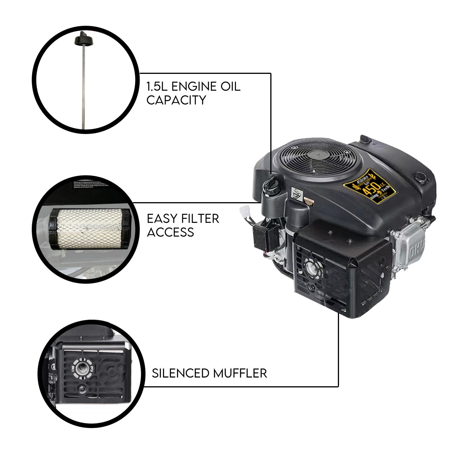 KingTech 16HP Vertical Shaft Engine | 450cc 4-Stroke OHV | Cast-Iron Bore Electric Start Motor