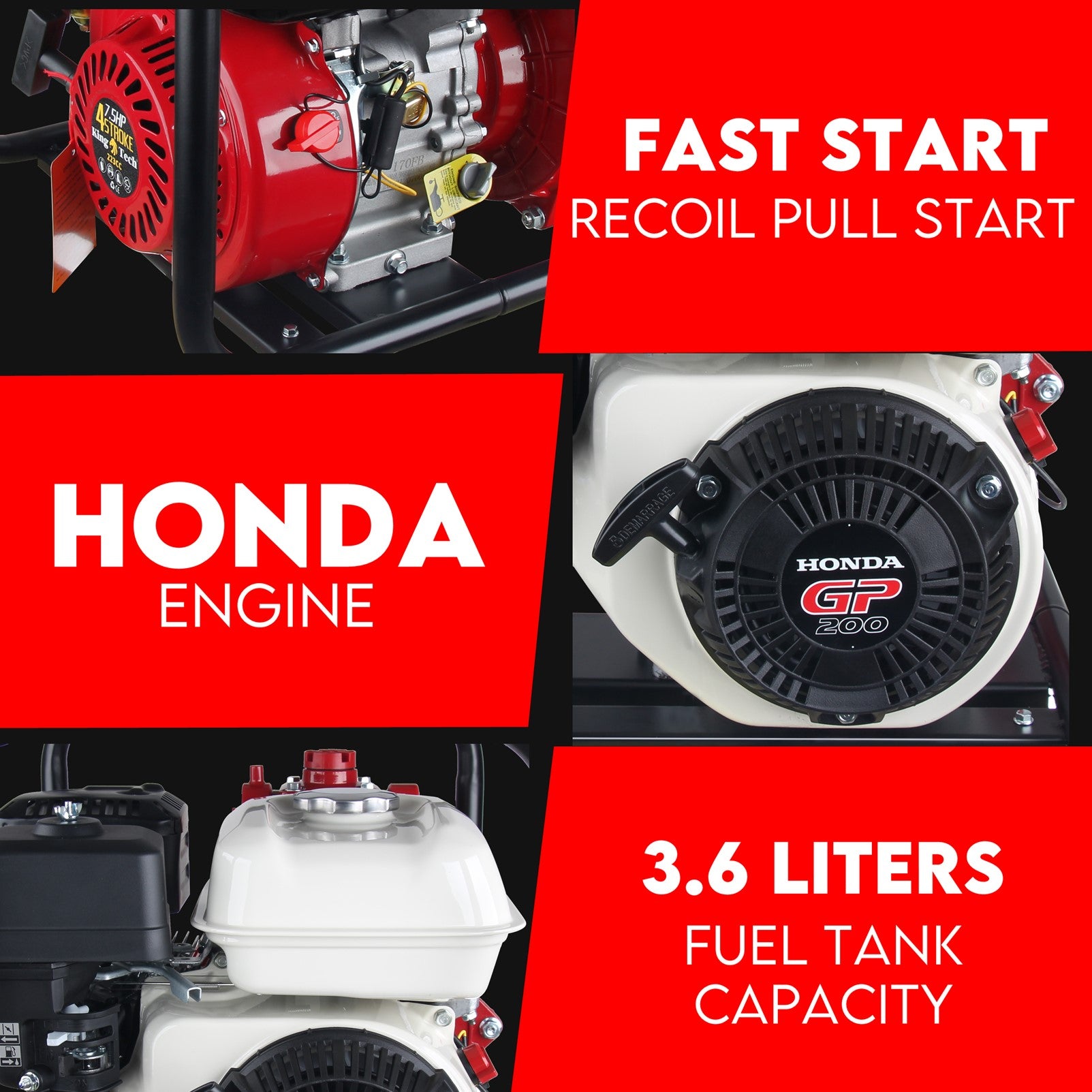 Water Pump - Portable 4-Stroke Petrol 6.5 HP Honda GP200