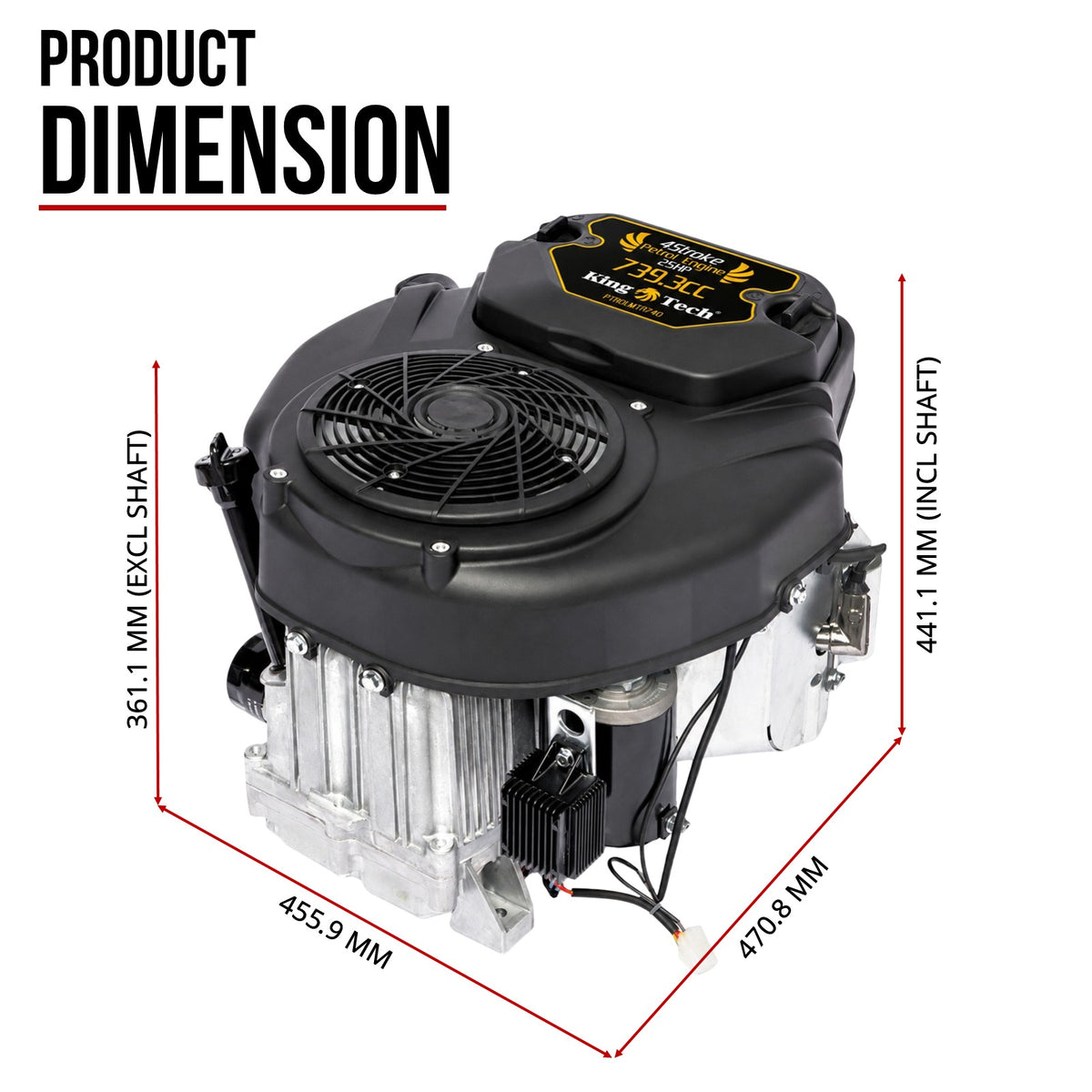 KingTech 25HP Vertical Shaft Engine | 739cc 4-Stroke OHV | Electric Start Motor V-Twin
