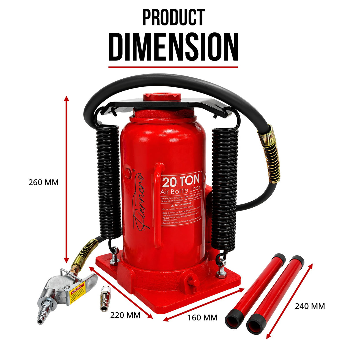 Fiernero 20 Ton Air & Manual Hydraulic Bottle Jack | Heavy-duty Car Lifter