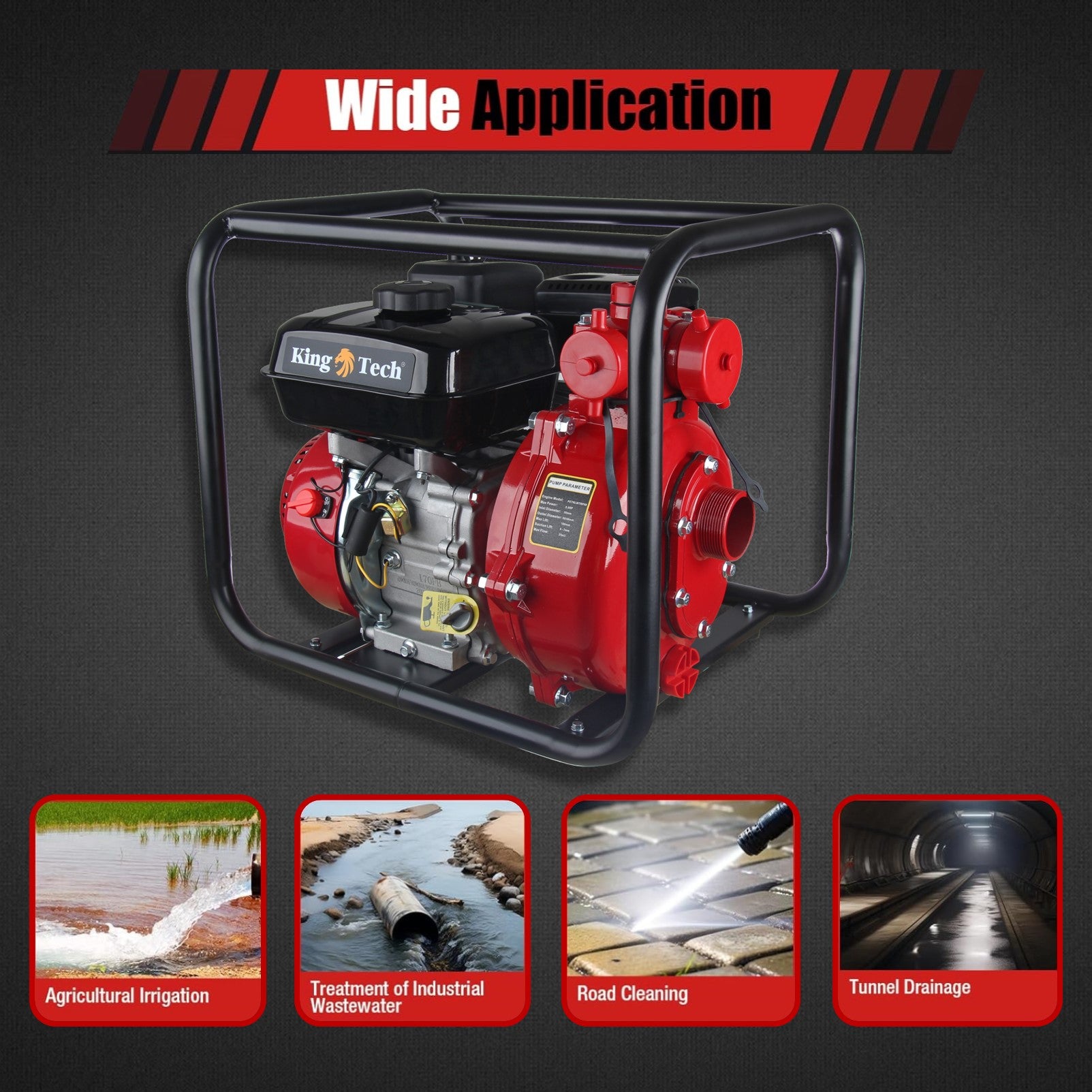 Water Pump - Portable 4-Stroke Petrol 8 HP