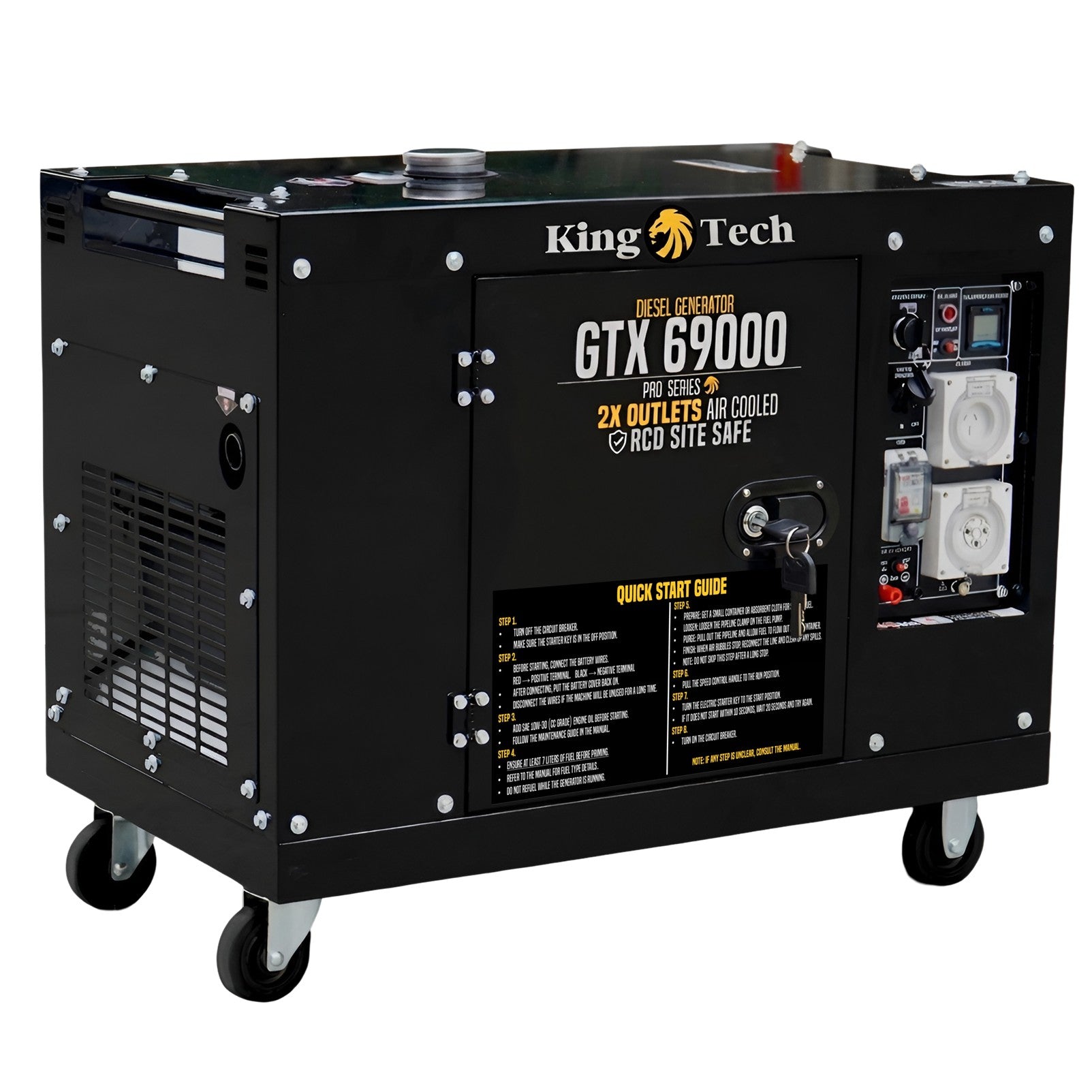 KingTech GTX69000 6kW Continuous Silent Diesel Generator 8.4 kVA Output Electric Start