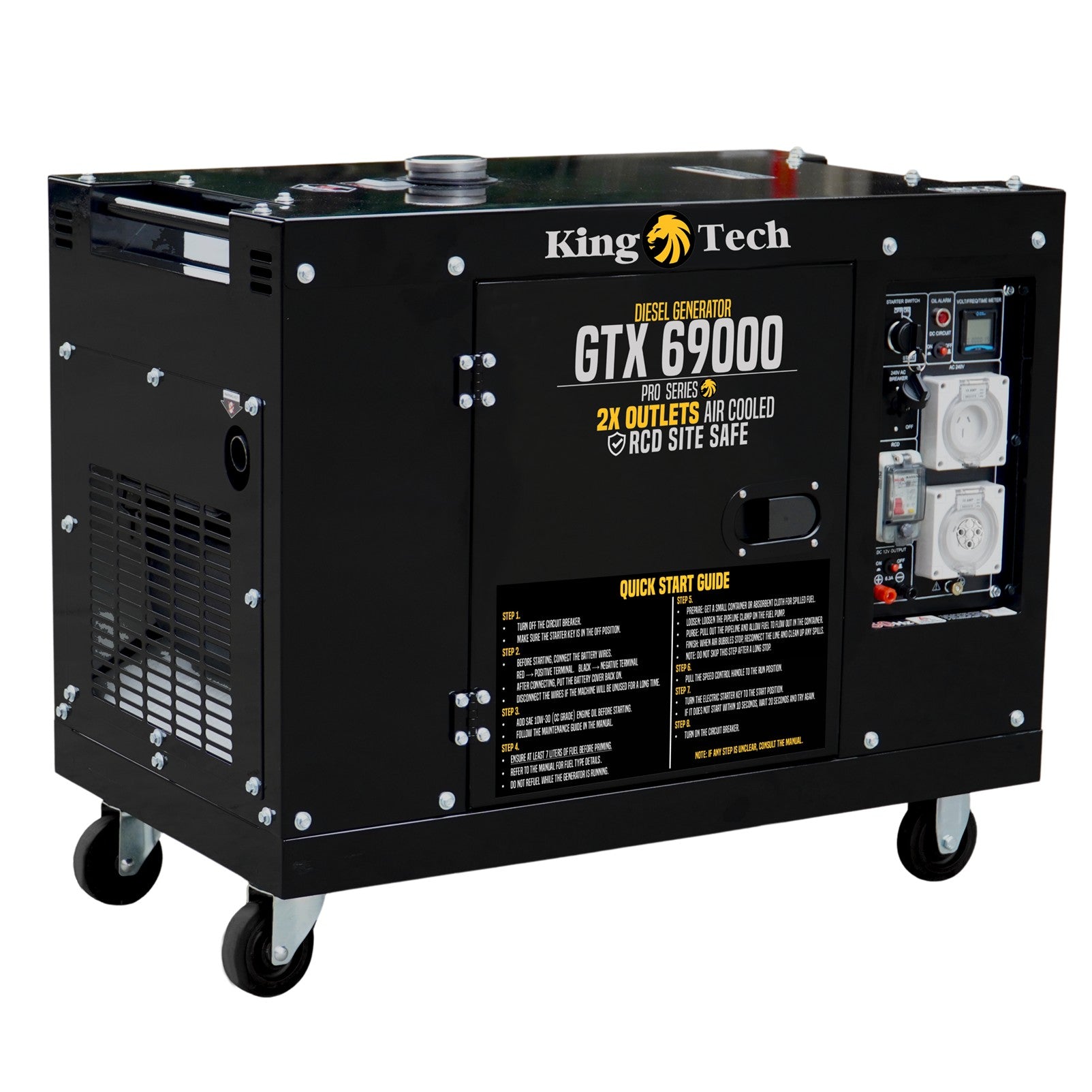 KingTech GTX69000 6kW Continuous Silent Diesel Generator 8.4 kVA Output Electric Start